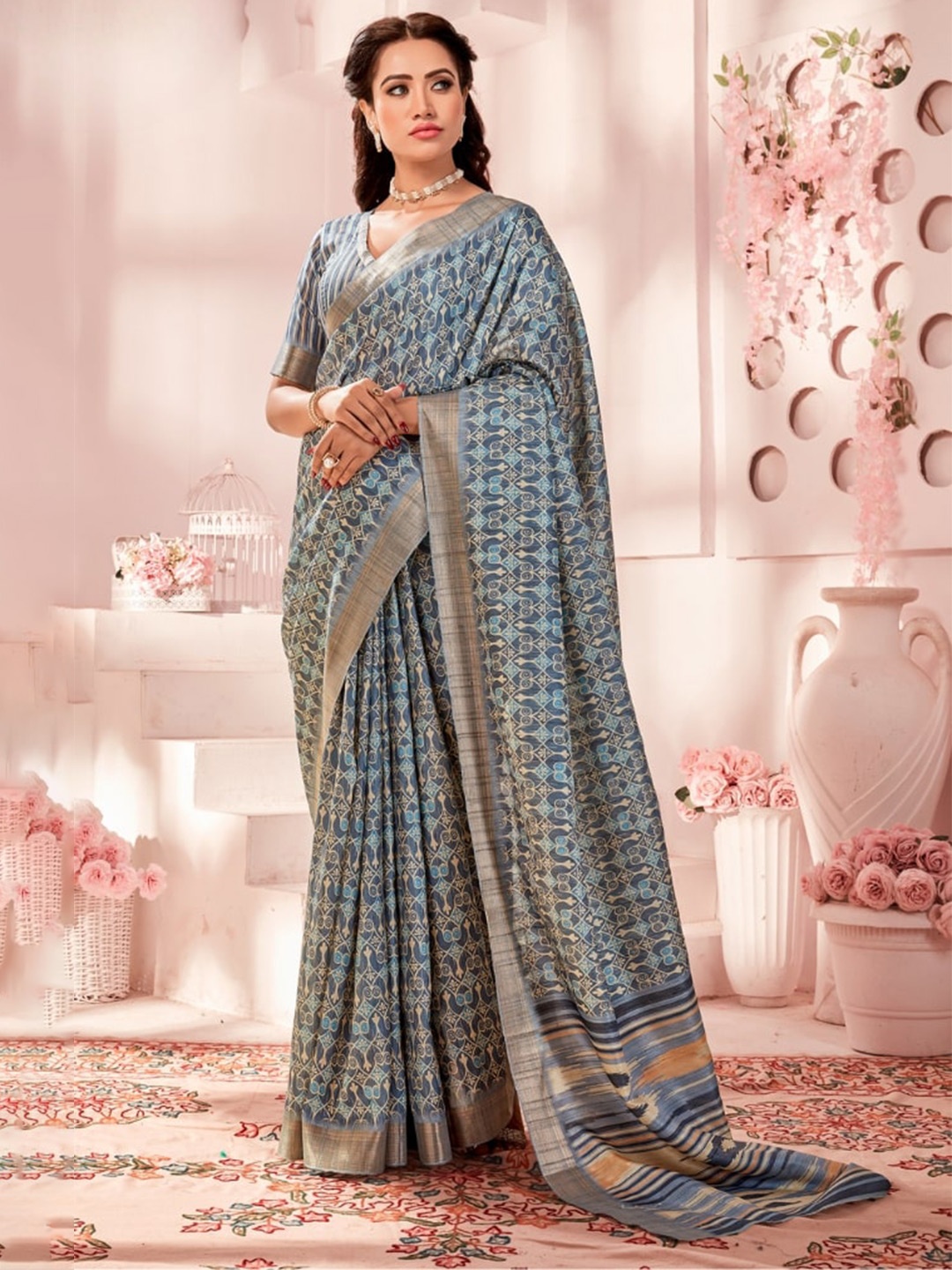 

MySilkLove Ethnic Motifs Silk Blend Kota Saree, Blue