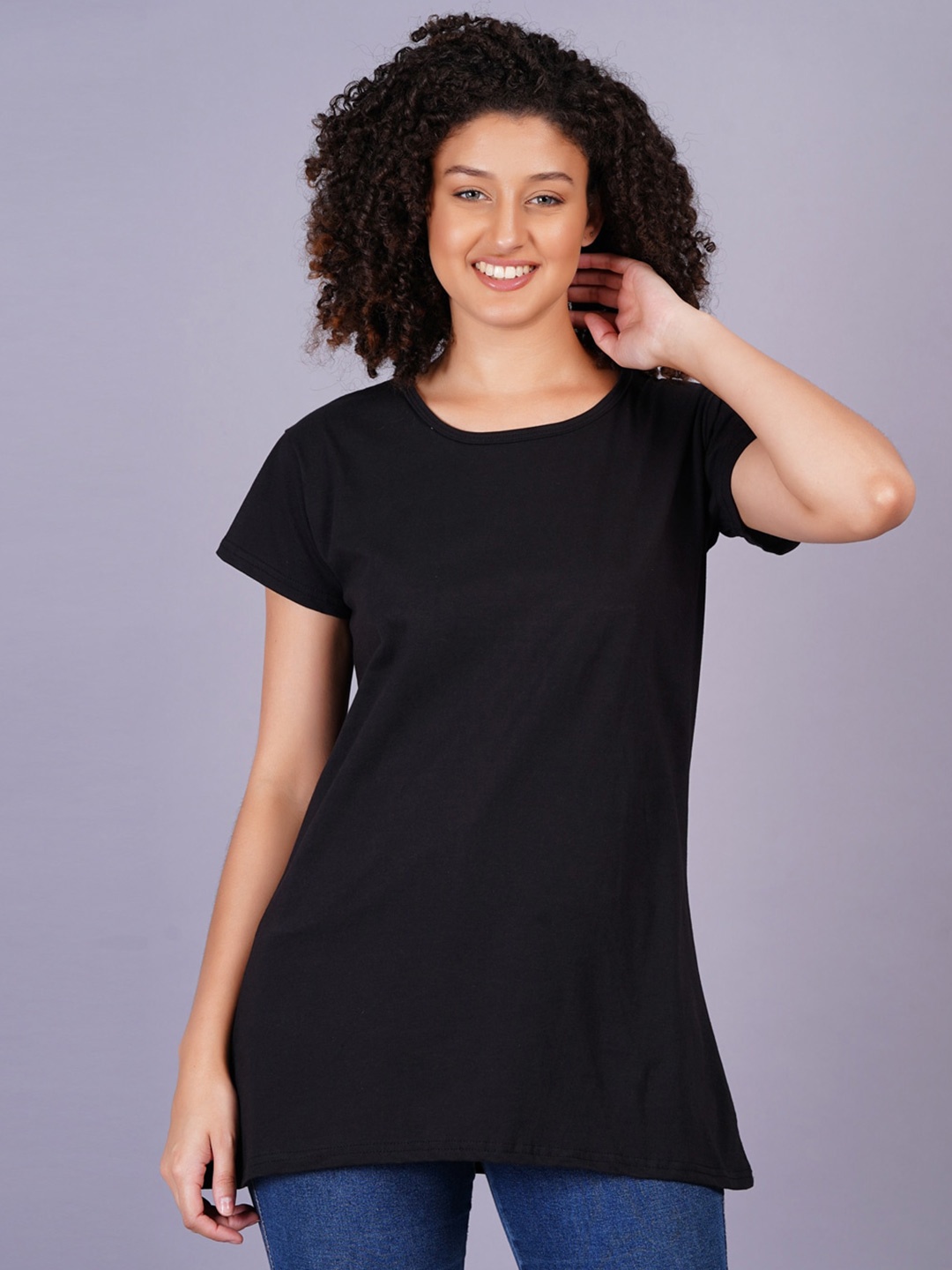 

Breezly Round Neck Pure Cotton Longline Regular Fit T-shirt, Black