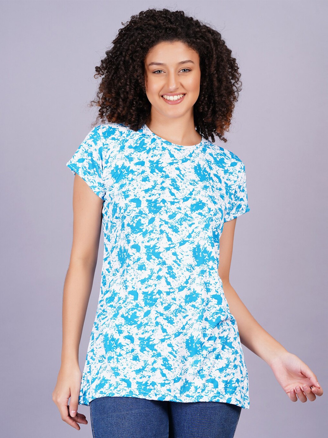 

Breezly Floral Printed Stretchable T-shirt, Blue