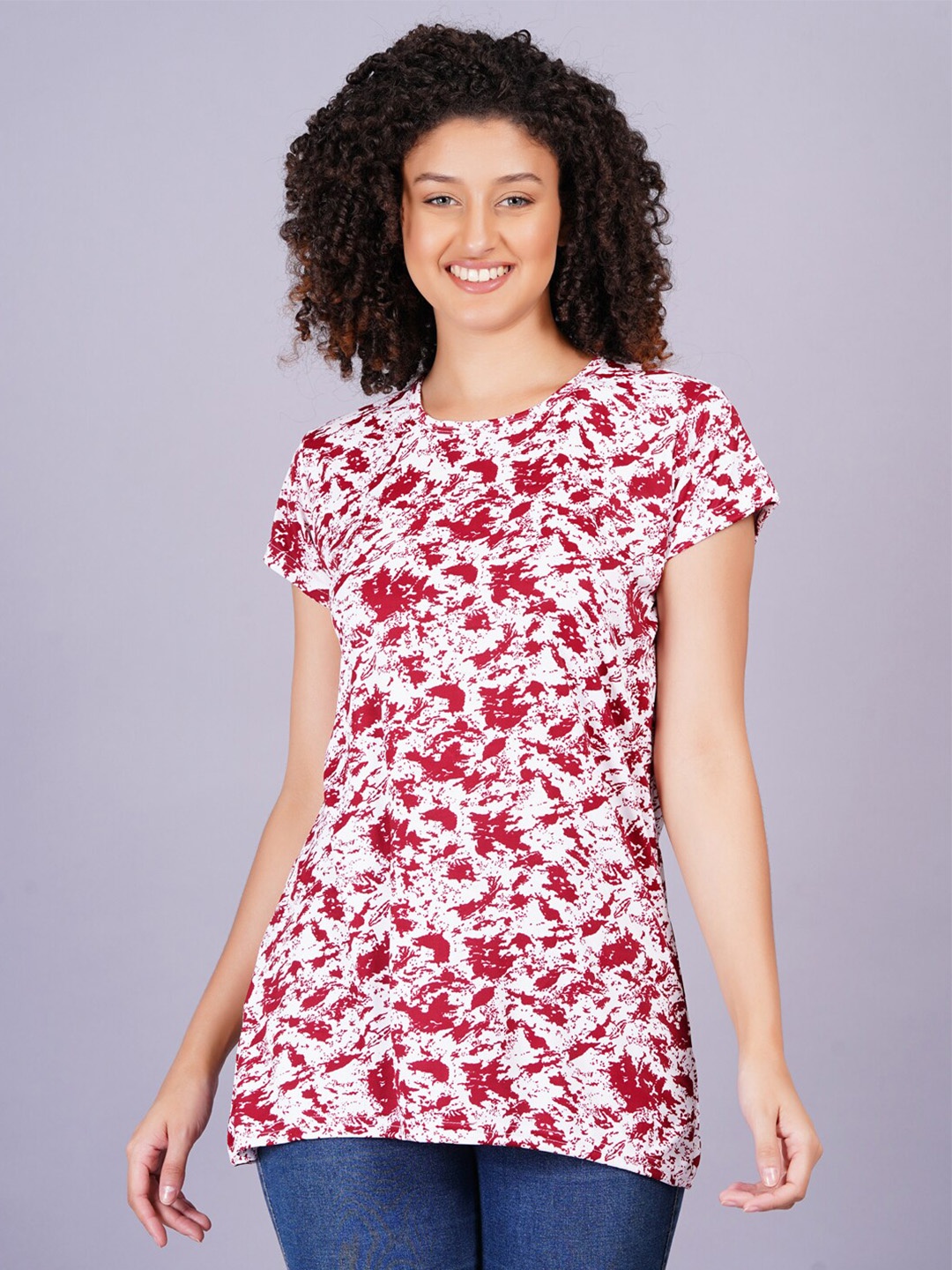 

Breezly Floral Printed Extended Sleeves Raw Edge T-shirt, Maroon