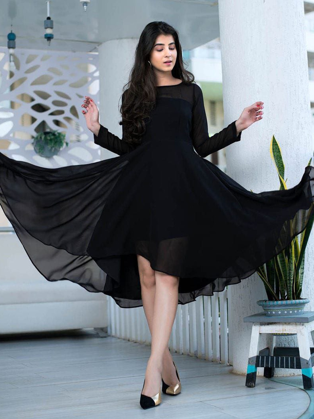 

TWINS LADY Fit & Flared Midi Dress, Black