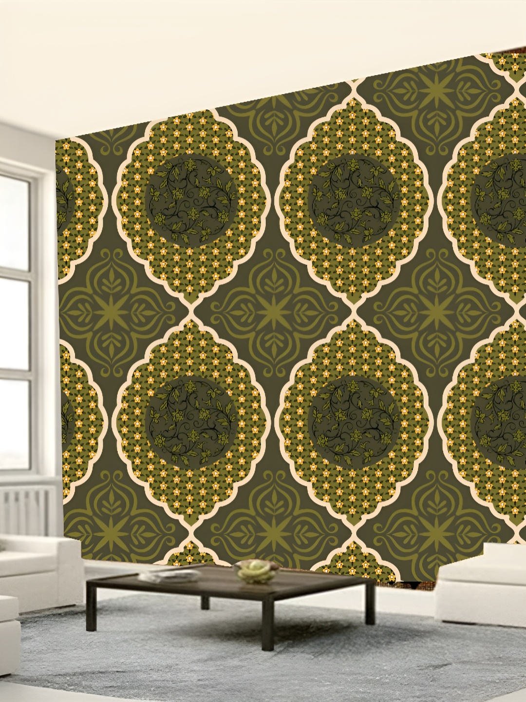 

KSHIRSA Green & Yellow 3D Printed Self-Adhesive Wallpaper