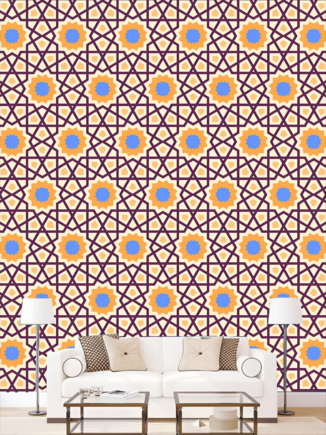 

KSHIRSA Cream & Blue 3D Printed Self-Adhesive Wallpaper