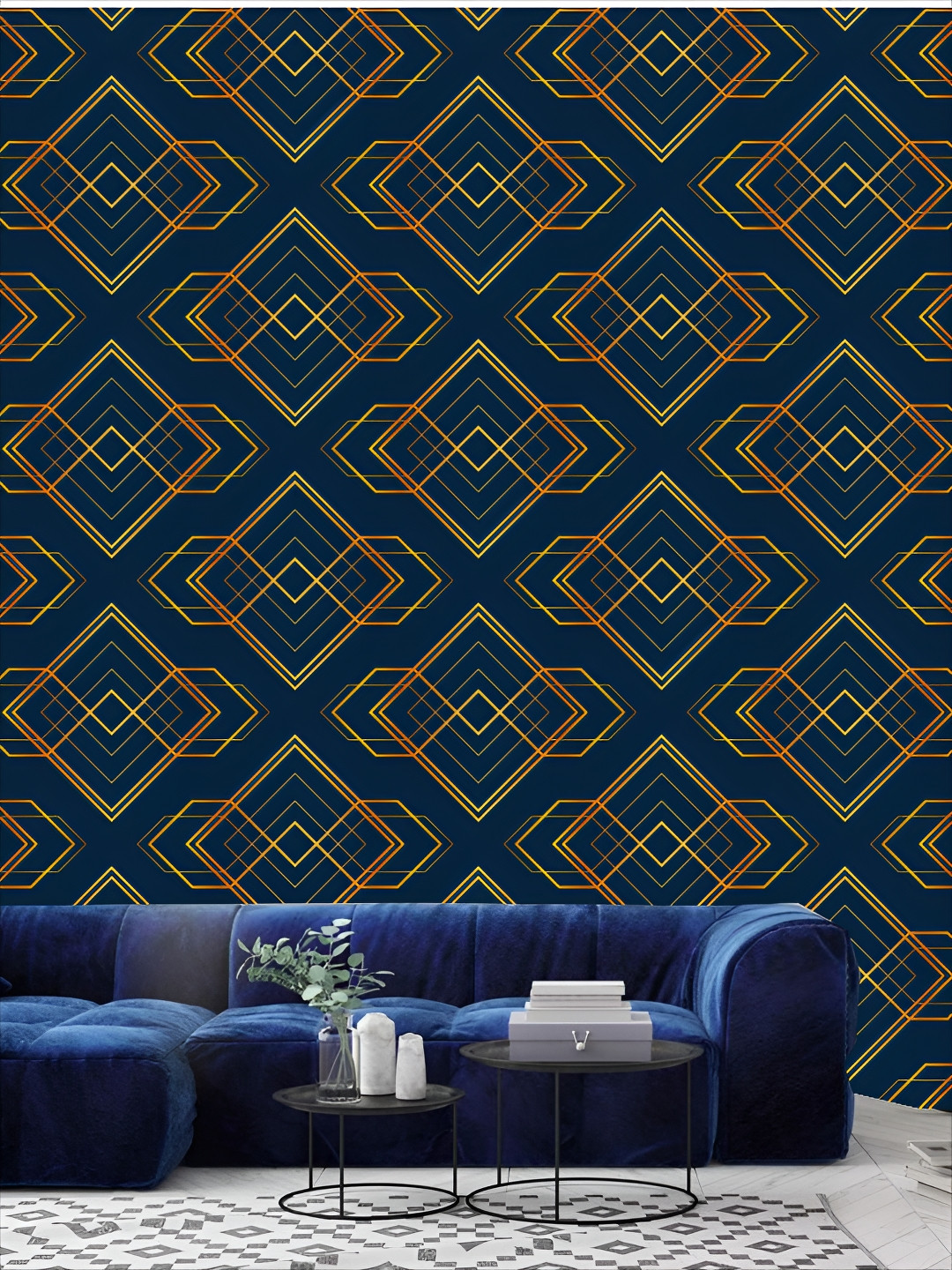 

KSHIRSA Blue & Yellow 3D Printed Self-Adhesive Wallpaper
