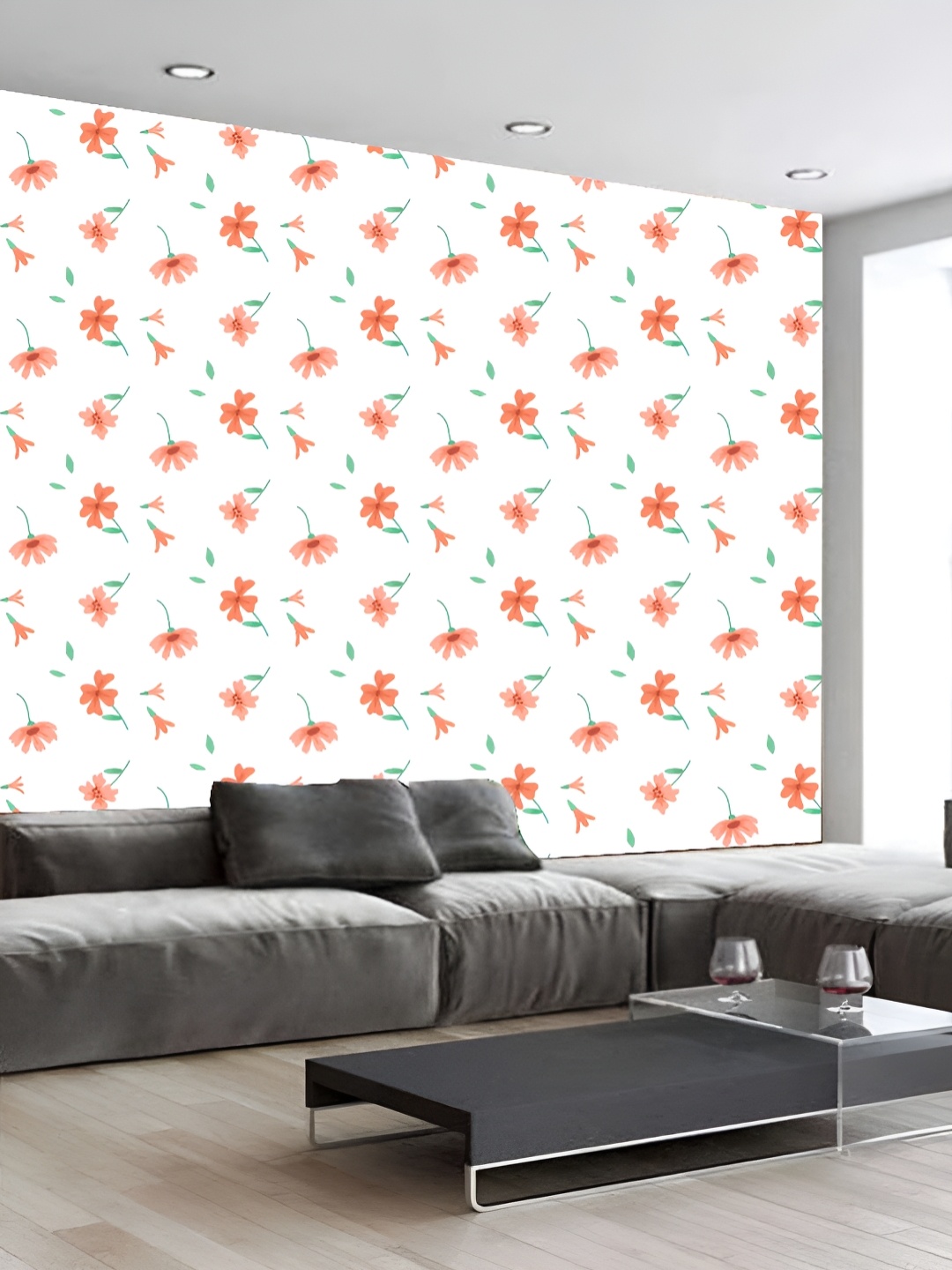 

KSHIRSA White & Orange 3D Printed Self-Adhesive Wallpaper