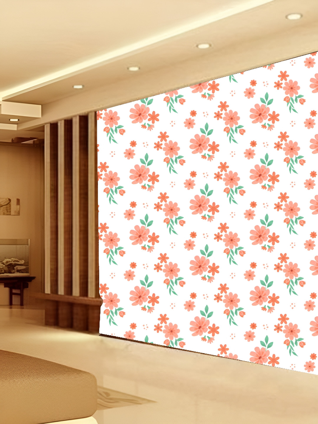 

KSHIRSA Peach Coloured & White 3D Printed Self-Adhesive Wallpaper
