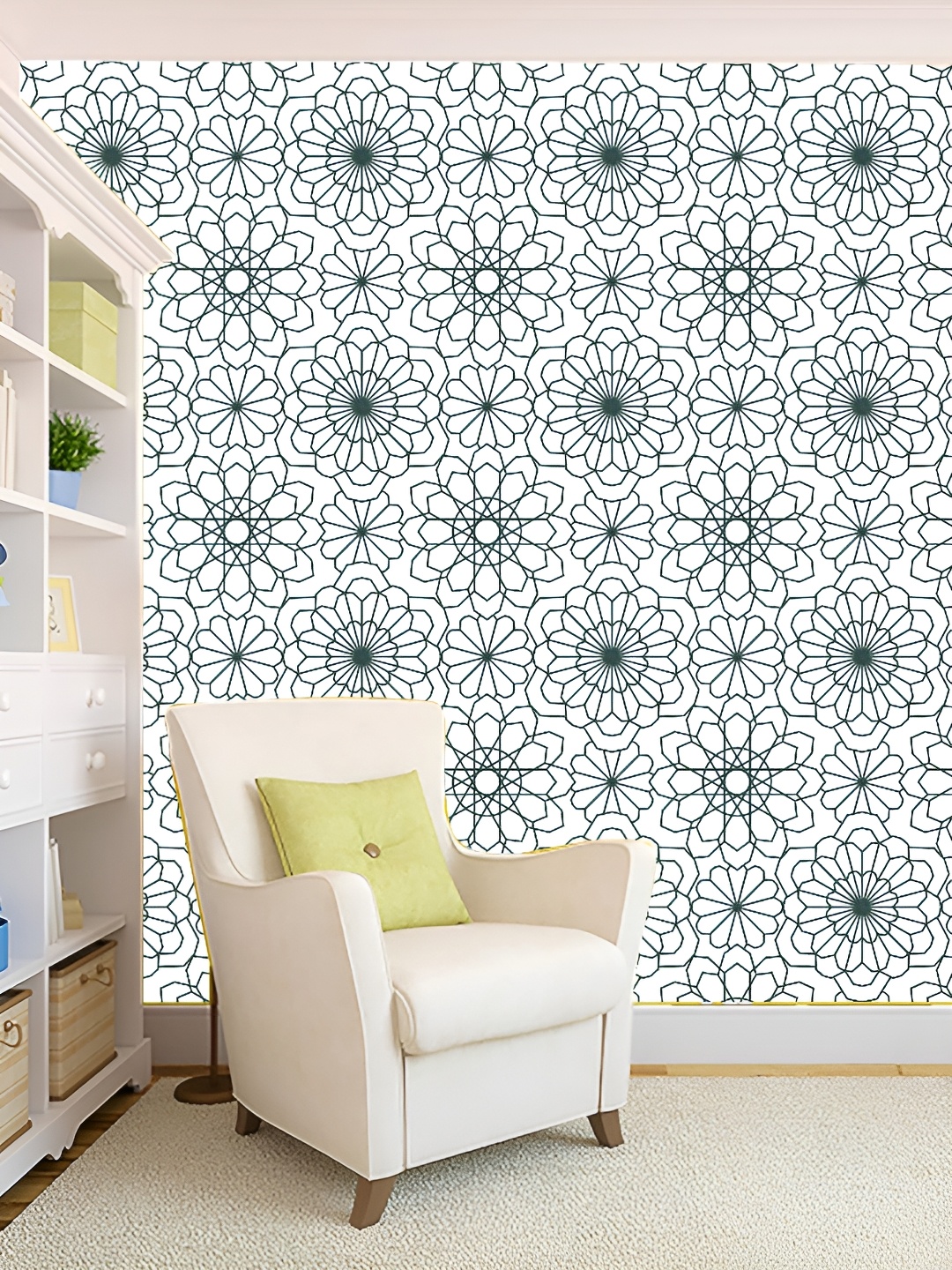 

KSHIRSA Blue & White 3D Printed Self-Adhesive Wallpaper