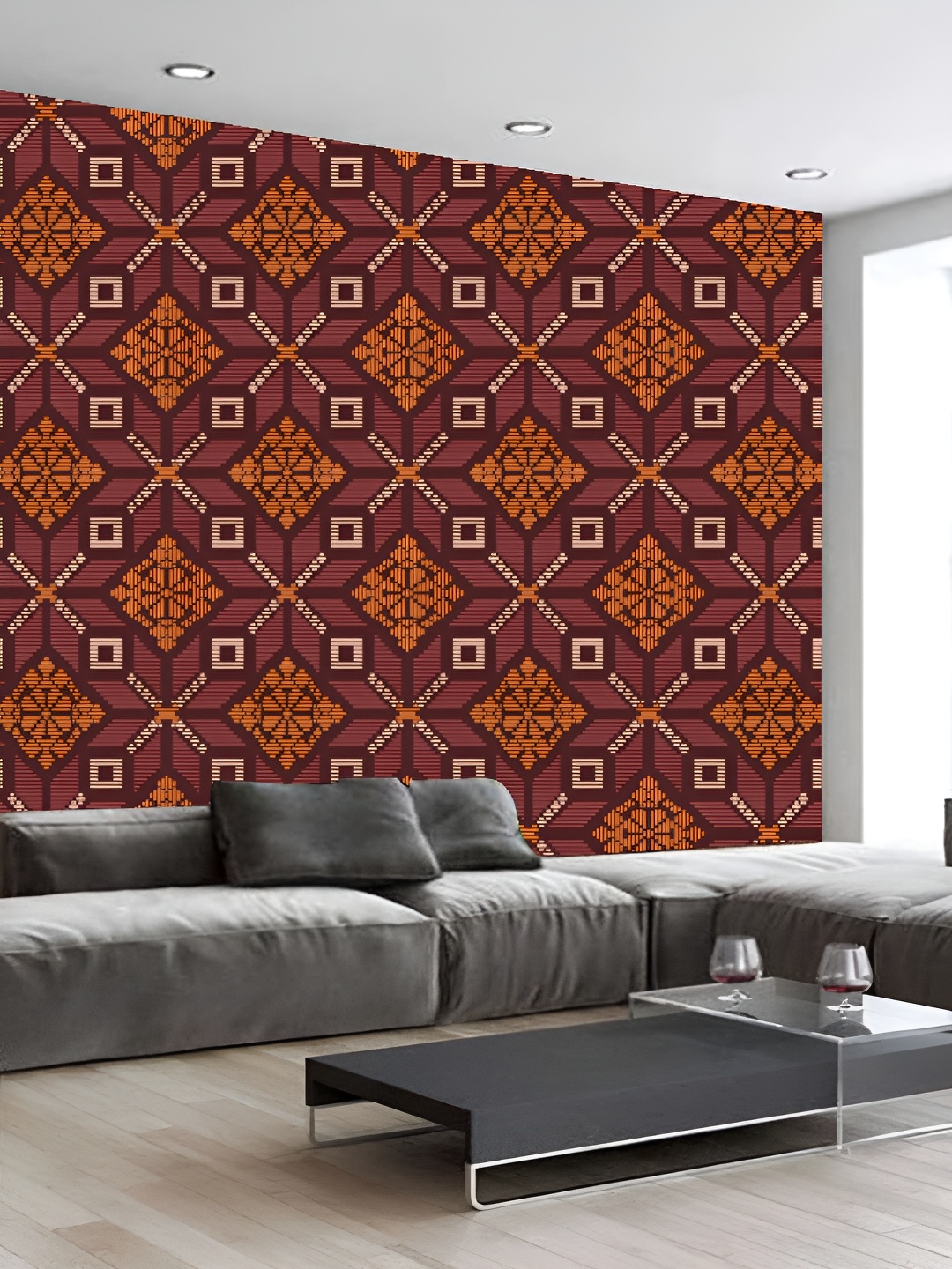 

KSHIRSA Maroon & Yellow 3D Printed Self-Adhesive Wallpaper