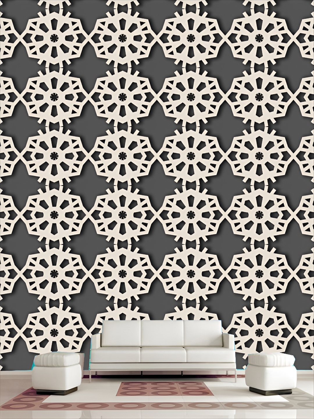 

KSHIRSA Cream Coloured & Grey 3D Printed Self-Adhesive Wallpaper