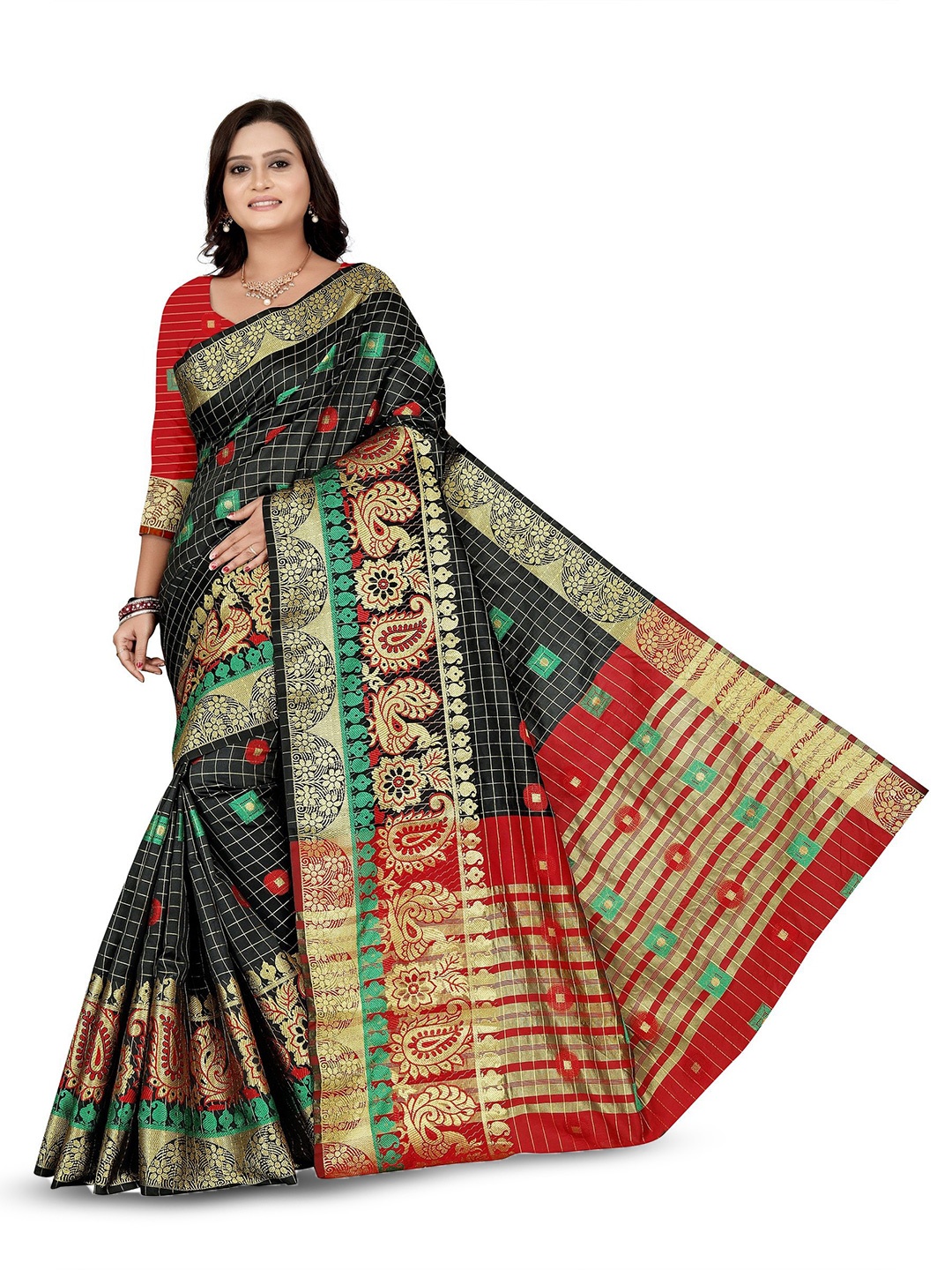 

CARTYSHOP Woven Design Zari Banarasi Saree, Black