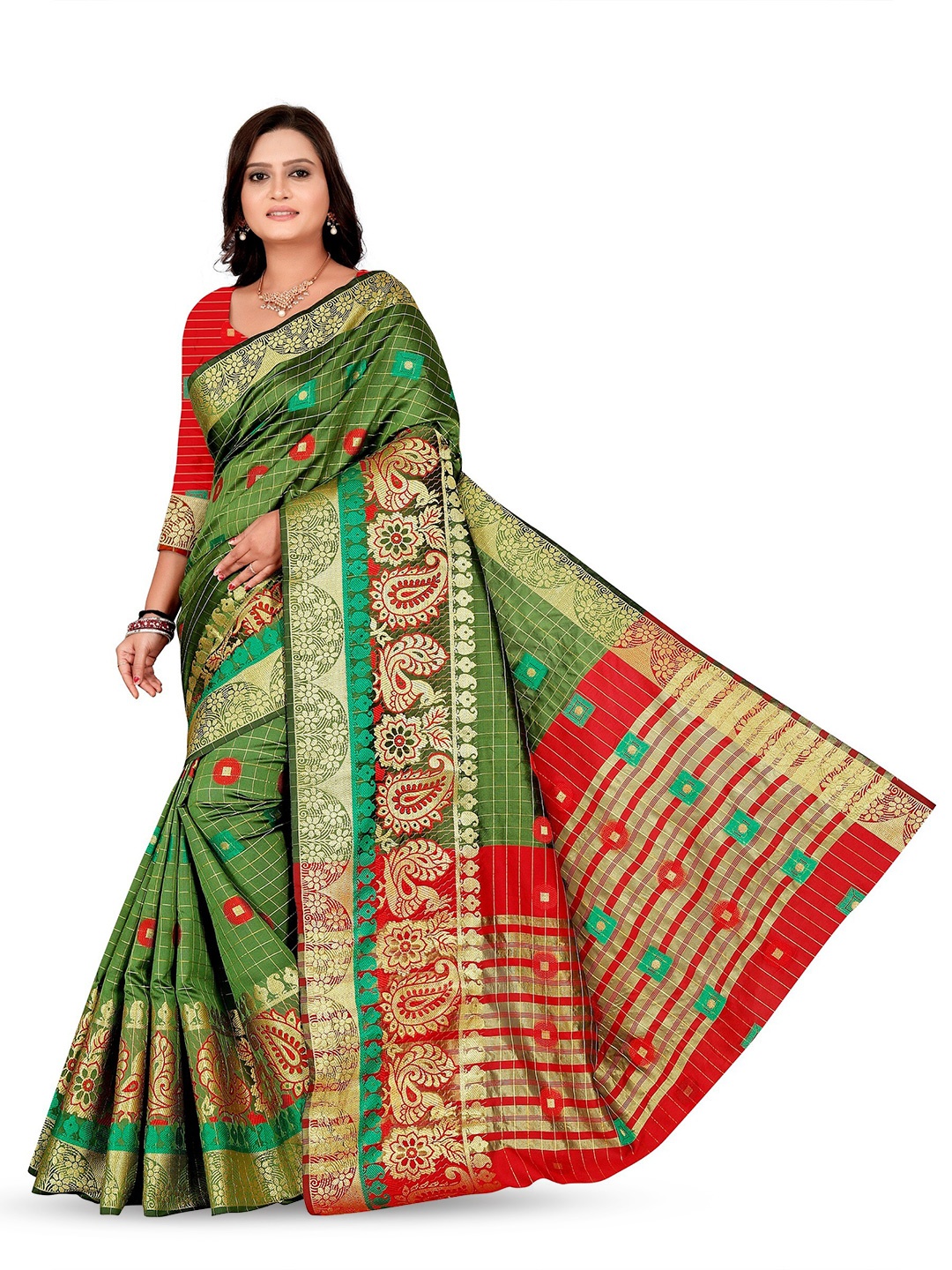 

CARTYSHOP Woven Design Zari Silk Blend Banarasi Saree, Green