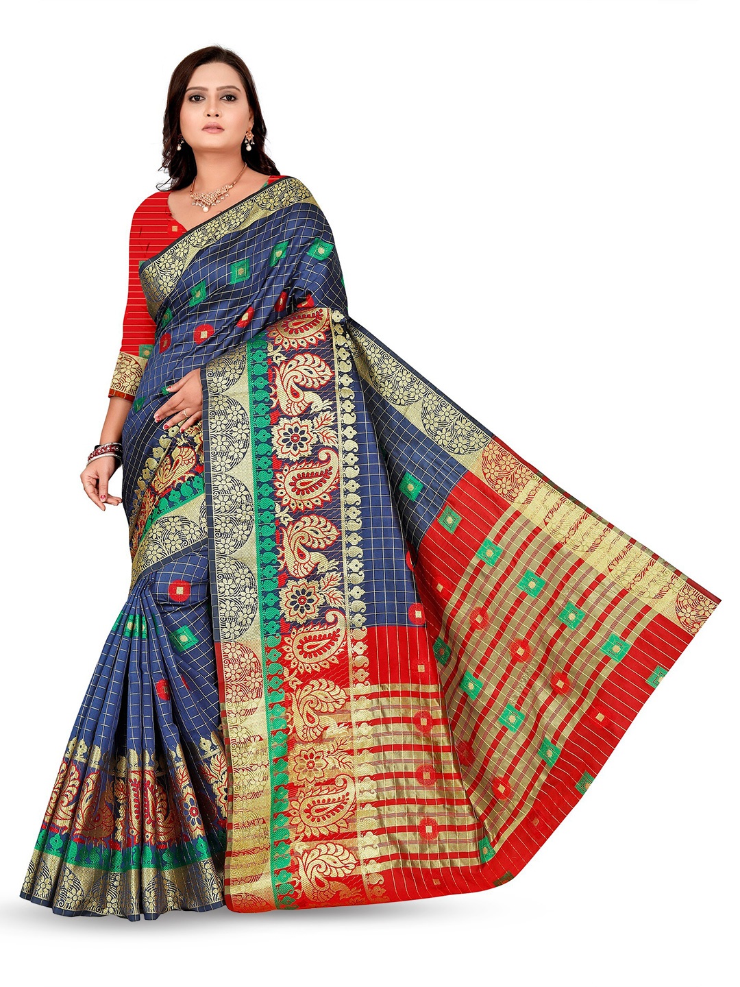 

CARTYSHOP Woven Design Zari Cotton Silk Blend Banarasi Saree, Blue