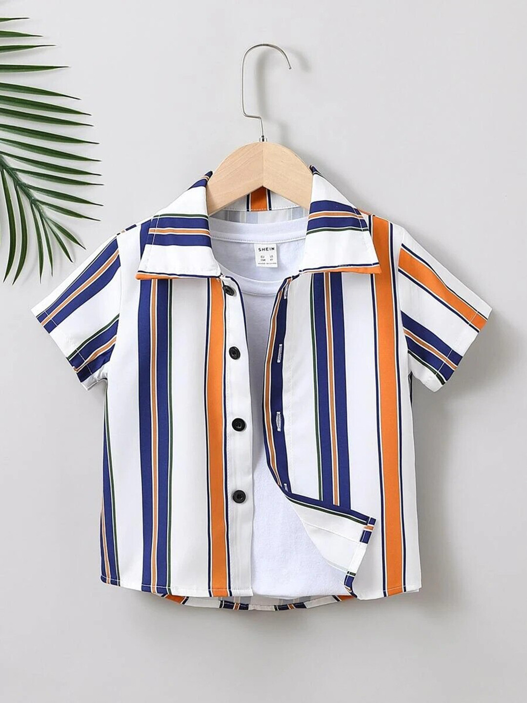 

BAESD Boys Vertical Stripes Spread Collar Short Sleeves Shirt, White