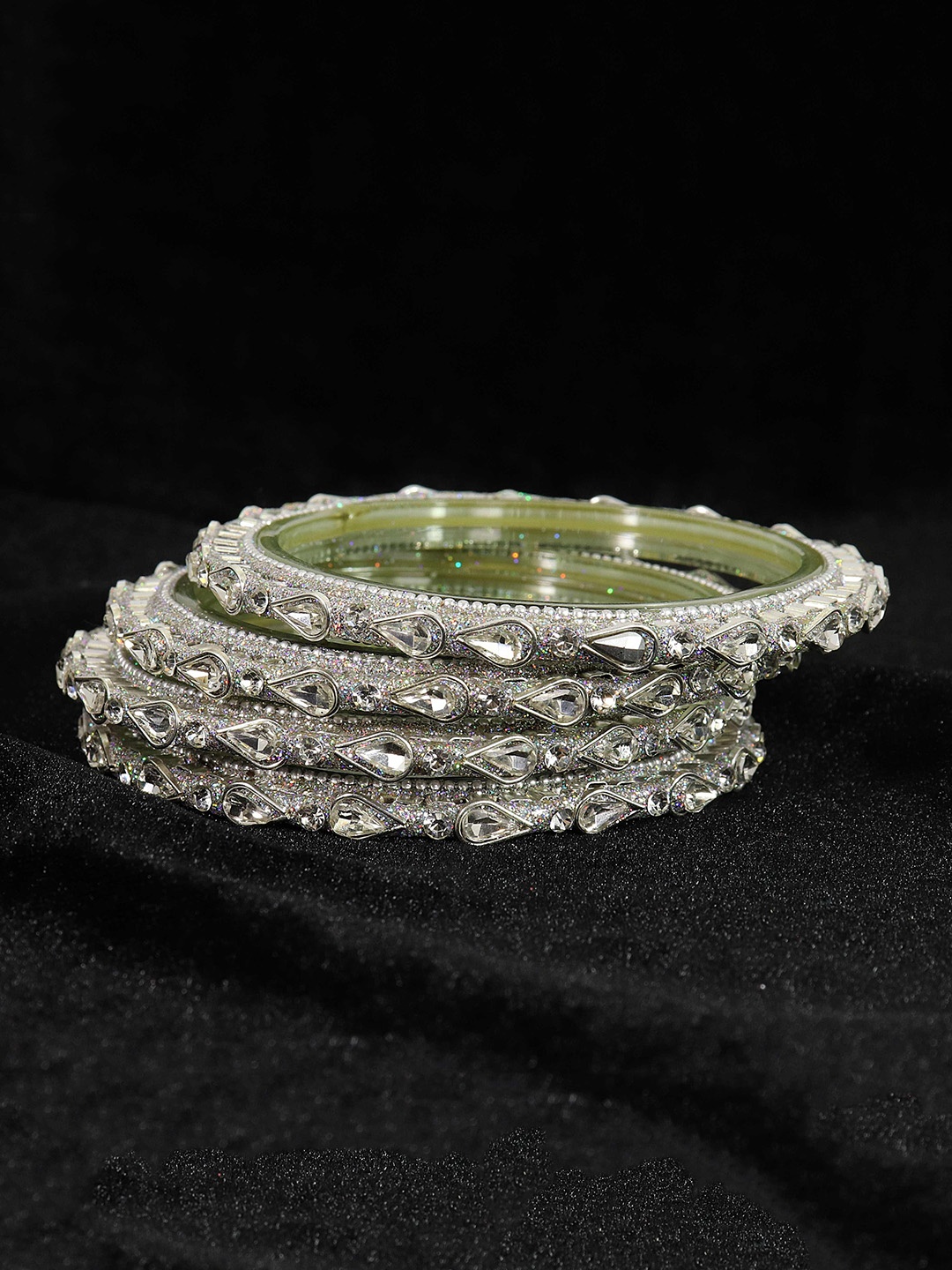 

NMII Set Of 4 Zircon Gemstone-Studded & Beaded Bangles, Silver