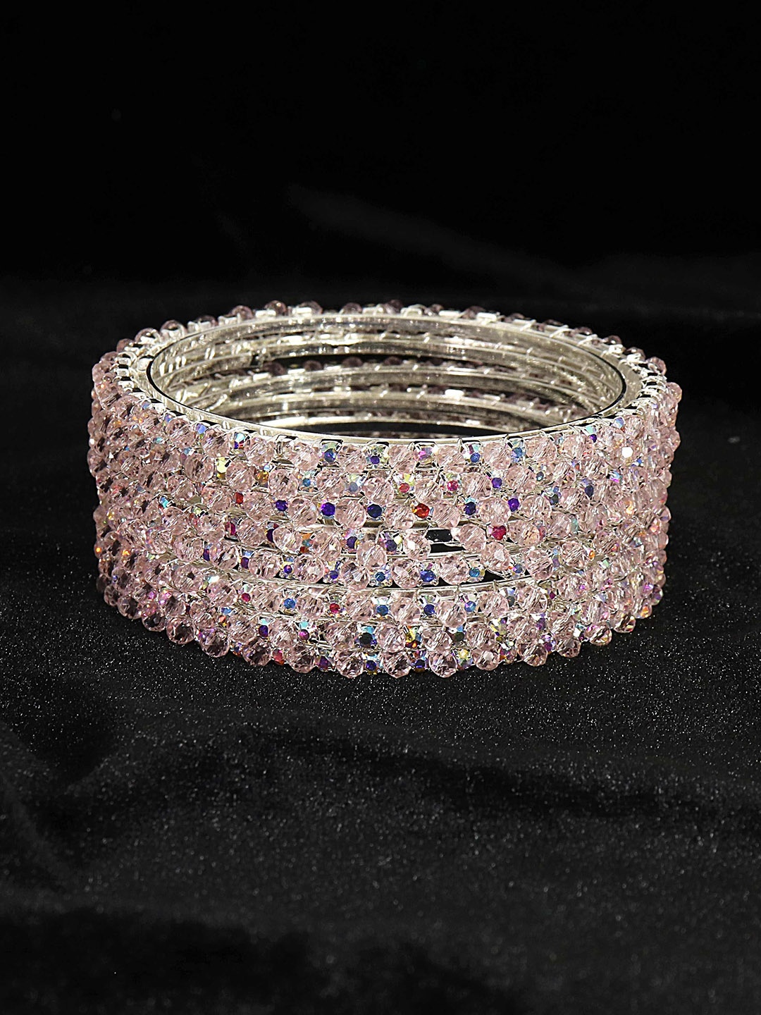 

NMII Set Of 8 Crystals Gemstone Bangles, Pink