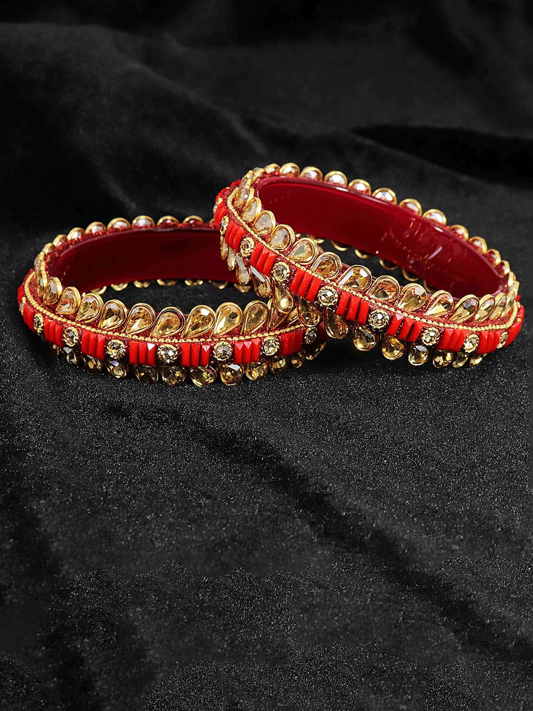 

NMII Set Of 2 Cubic Zirconia & Kundan Bangles, Gold