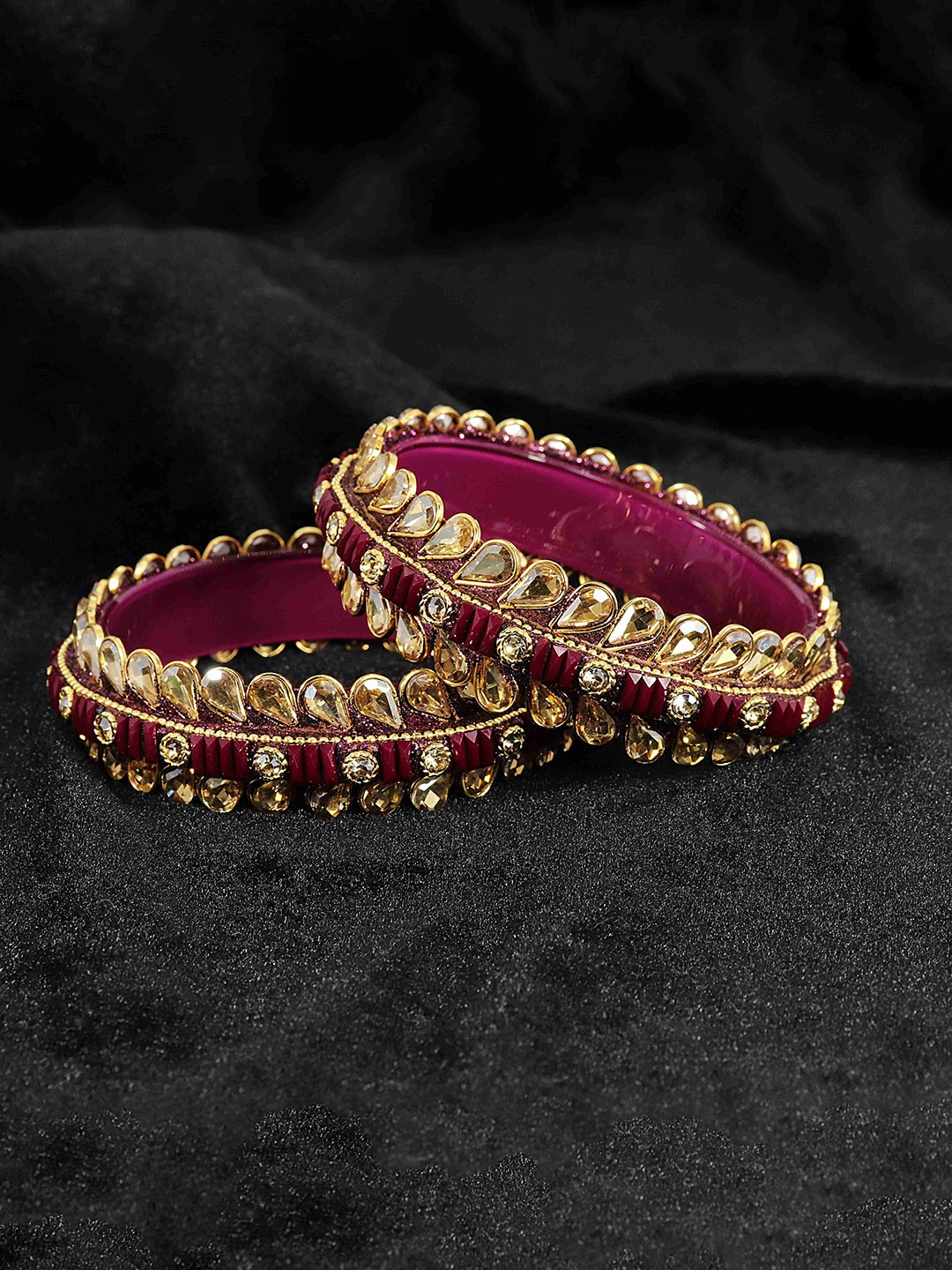 

NMII Set Of 2 Kundan & Zircon Studded Bangles, Purple