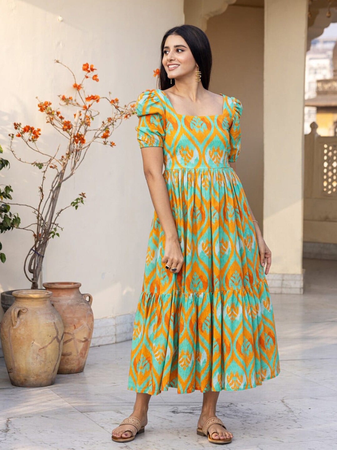 

RIITIH Ethnic Motifs Printed Maxi Midi Dress, Green