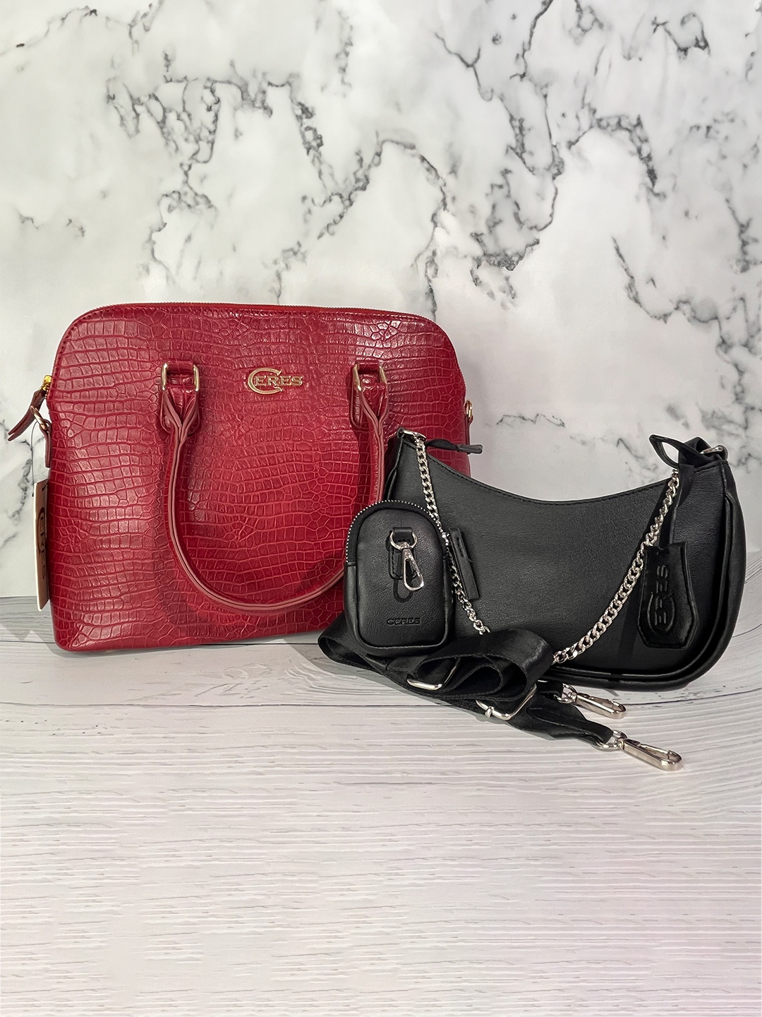 

CERES Women Set of 2 Leather Crossbody & Tote Bags, Red