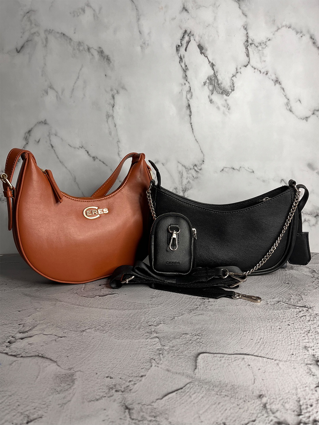 

CERES Women Set of 2 Leather Crossbody & Sling Bags, Brown