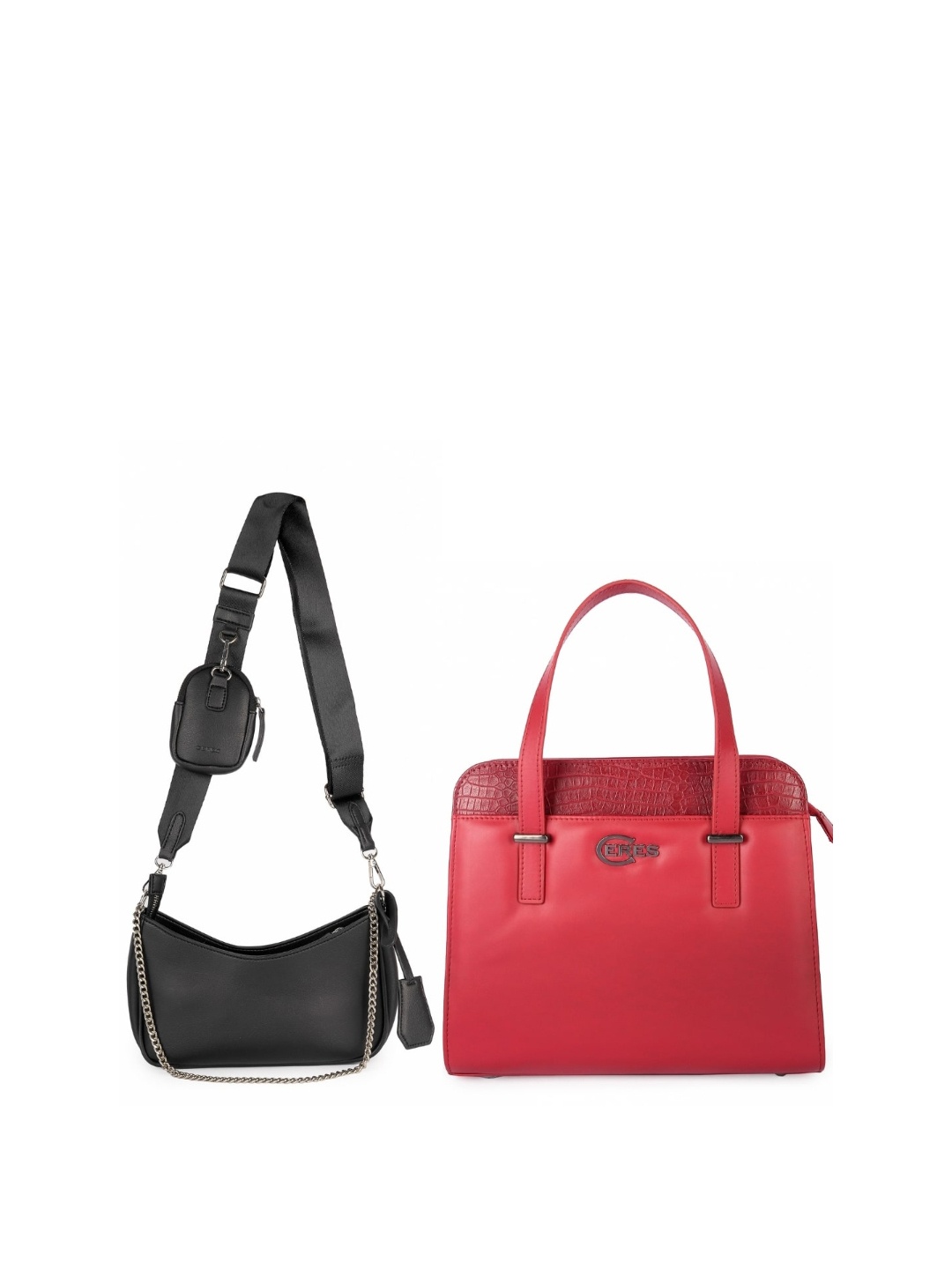 

CERES Women Set of 2 Leather Crossbody & Tote Bags, Red
