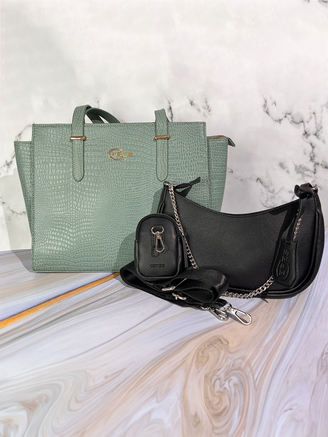 

CERES Women Set of 2 Leather Crossbody & Tote Bags, Green
