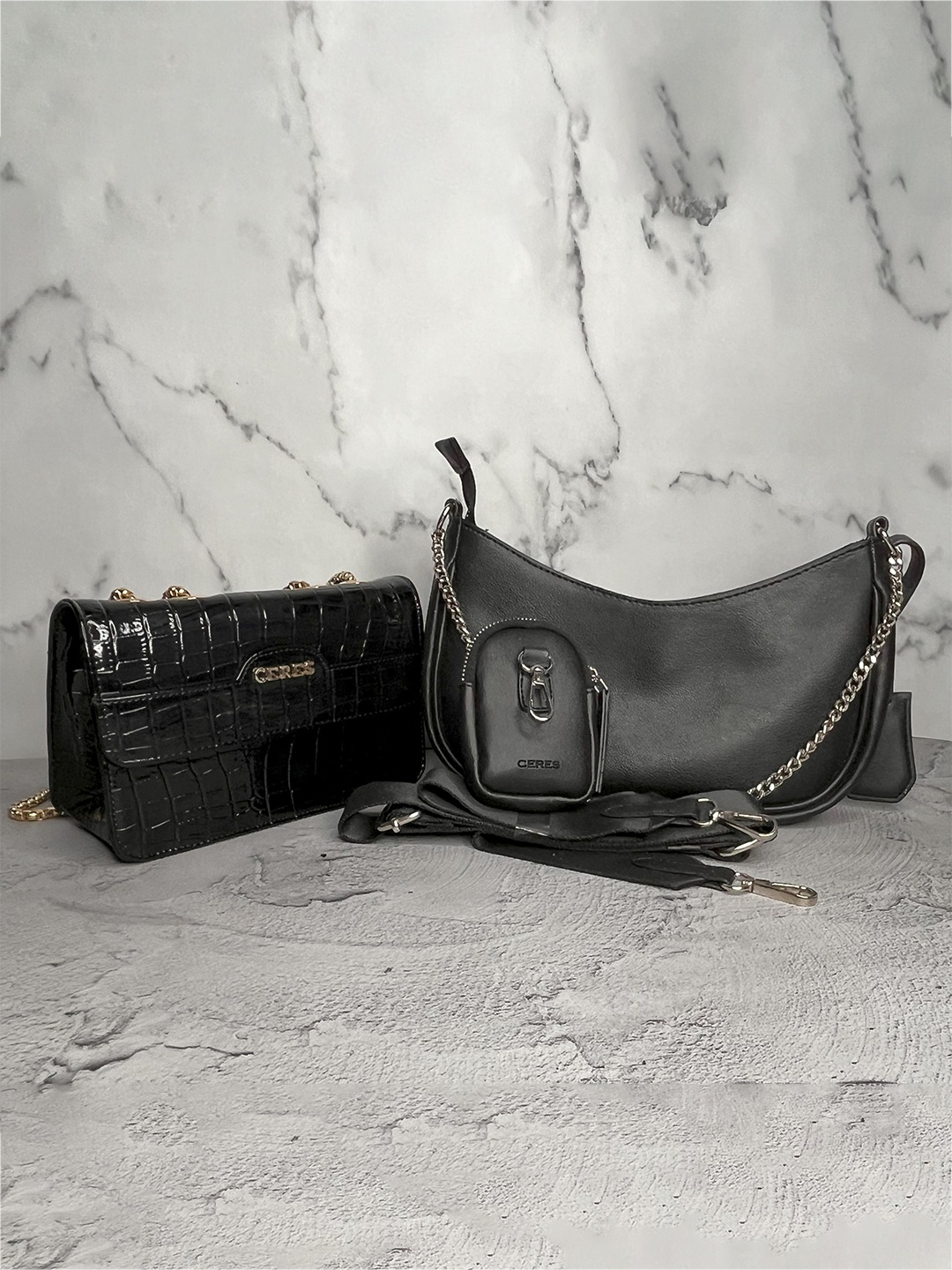 

CERES Women Set of 2 Leather Crossbody & Sling Bags, Black