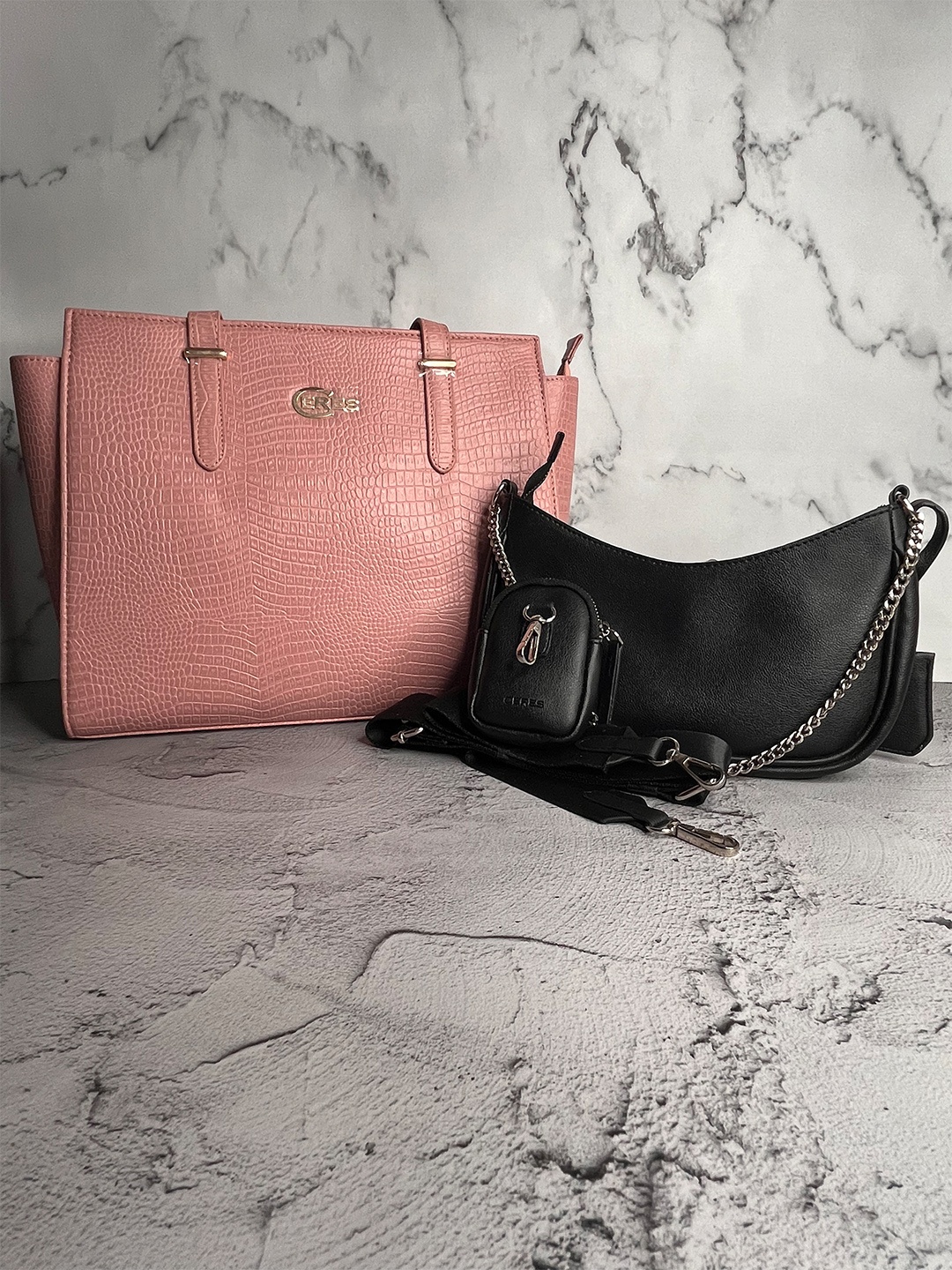 

CERES Women Set of 2 Leather Crossbody & Tote Bags, Pink