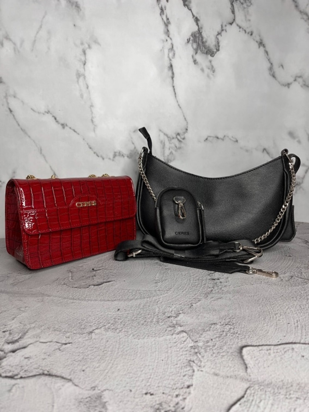 

CERES Women Set of 2 Leather Crossbody & Sling Bags, Red