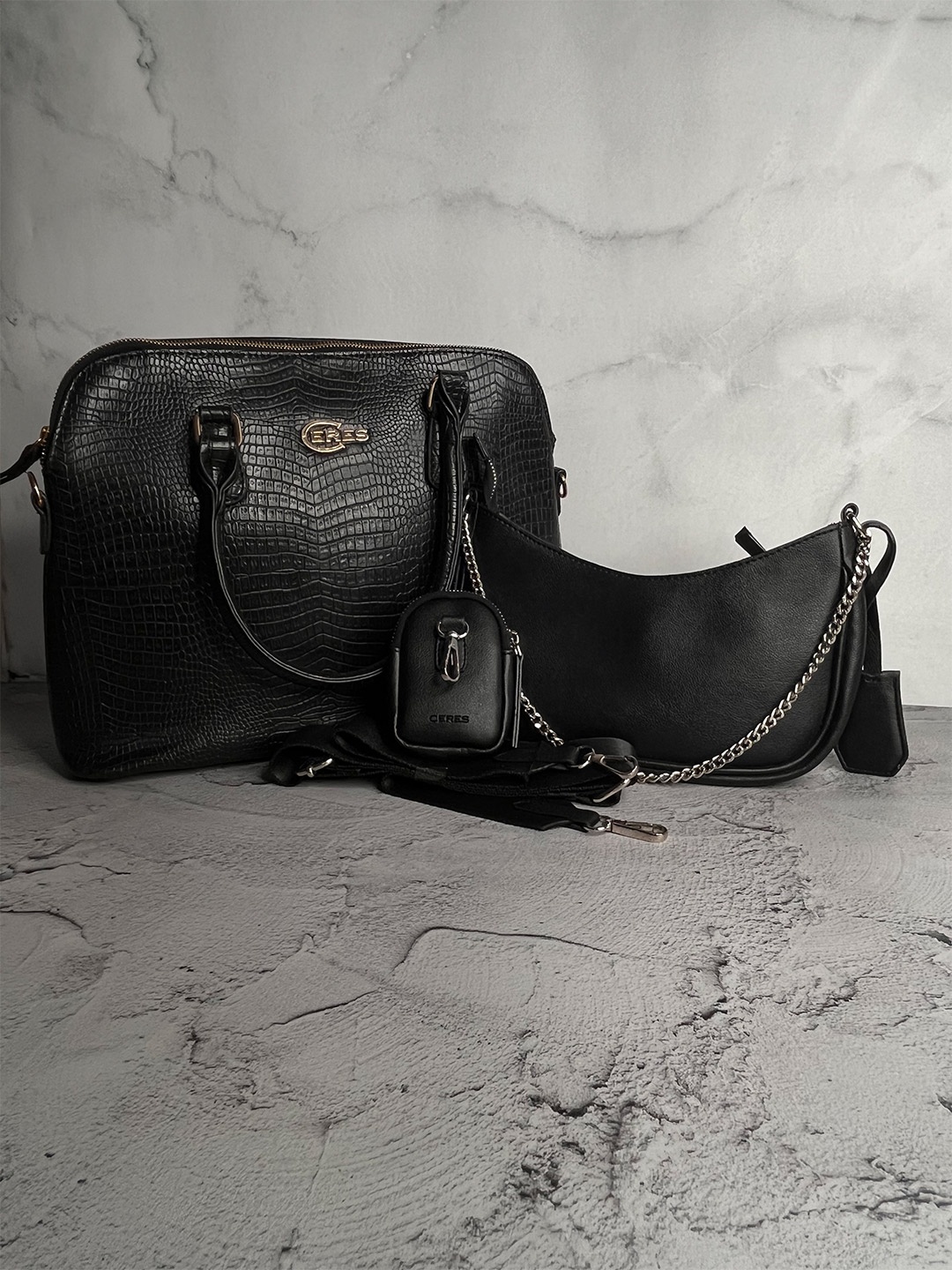 

CERES Women Set of 2 Leather Crossbody & Tote Bags, Black