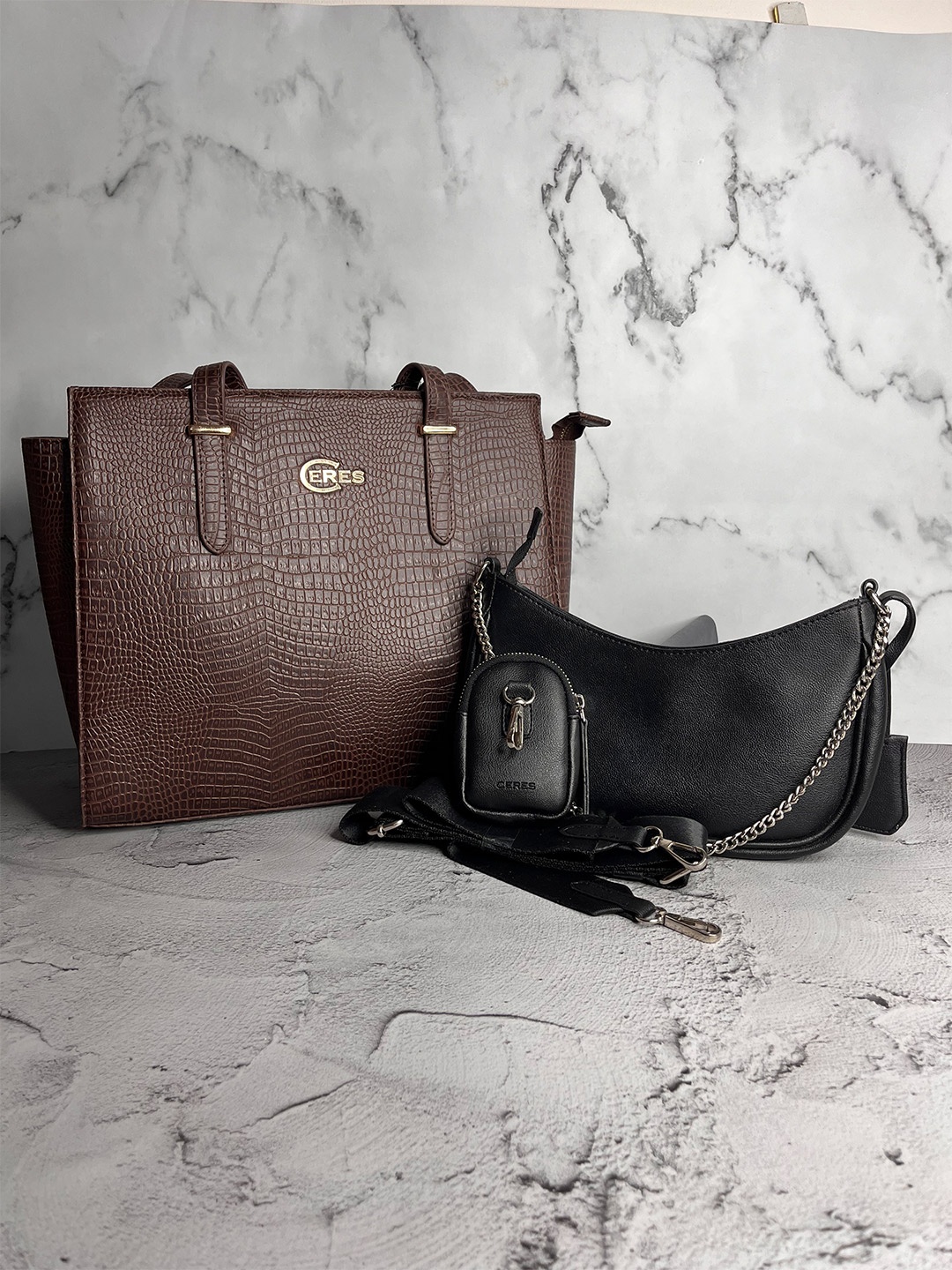 

CERES Women Set of 2 Leather Crossbody & Tote Bags, Brown