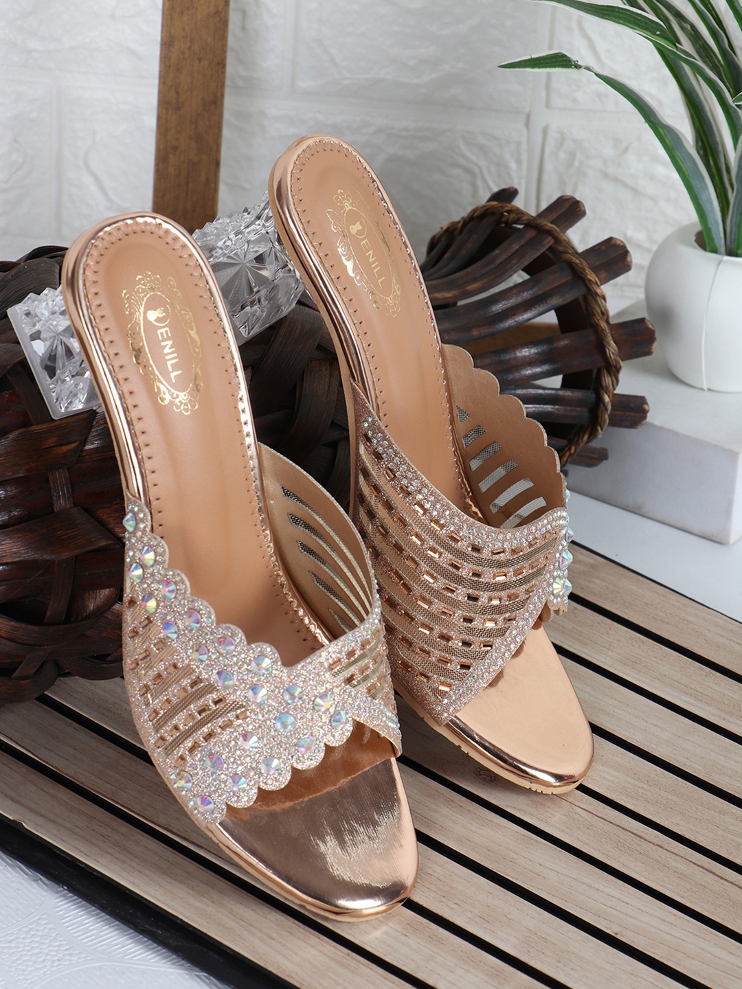 

Denill Embellished Open Toe Block Heels, Copper