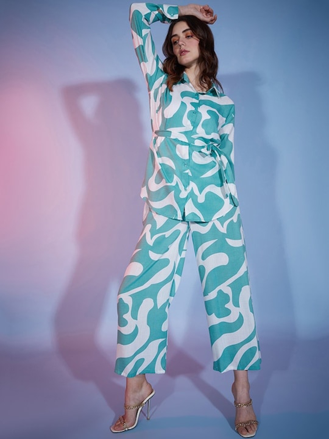 

BAESD Abstract Printed Pure Cotton Shirt With Palazzos, Green