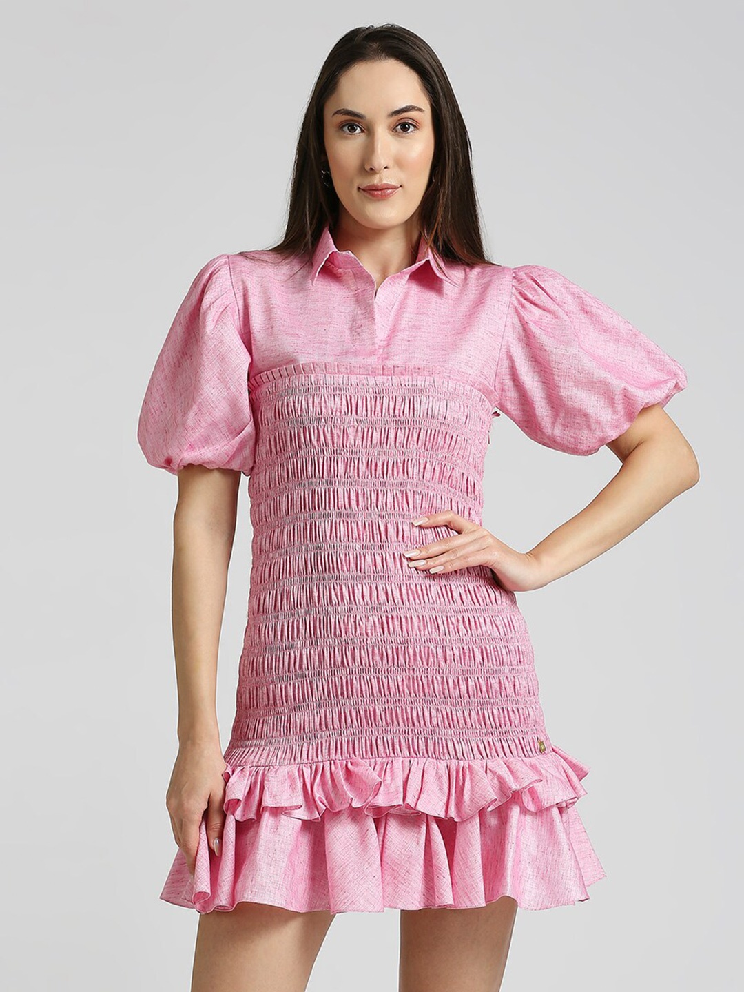 

EMBLAZE Puff Sleeve Shirt Dress, Pink