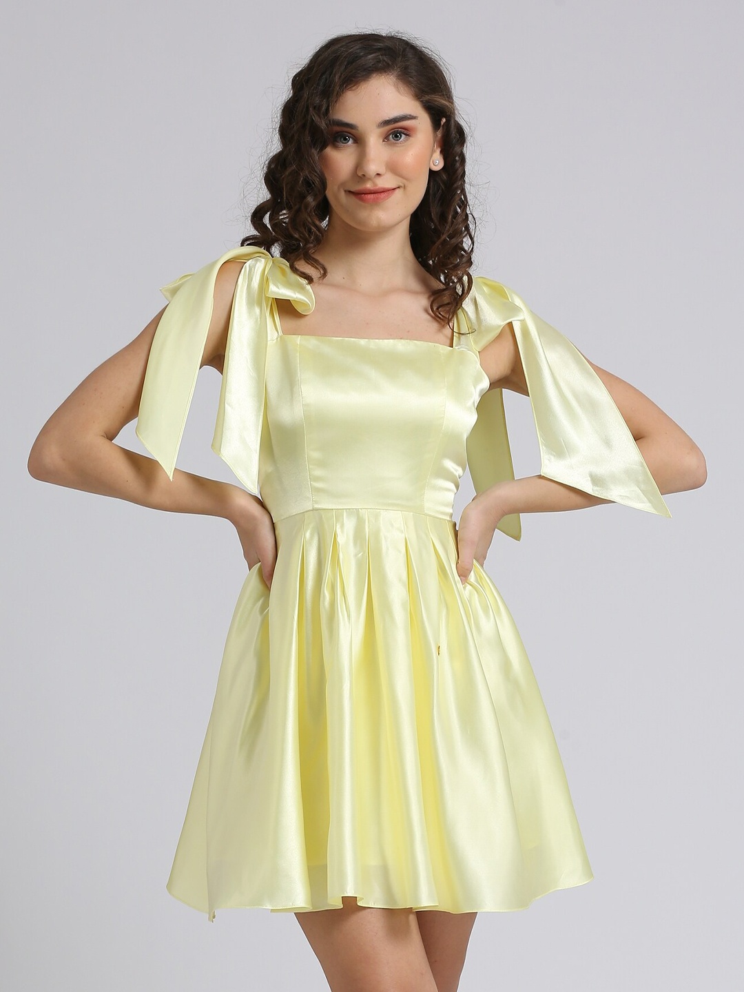 

EMBLAZE Tie-Up Neck Fit & Flare Dress, Yellow