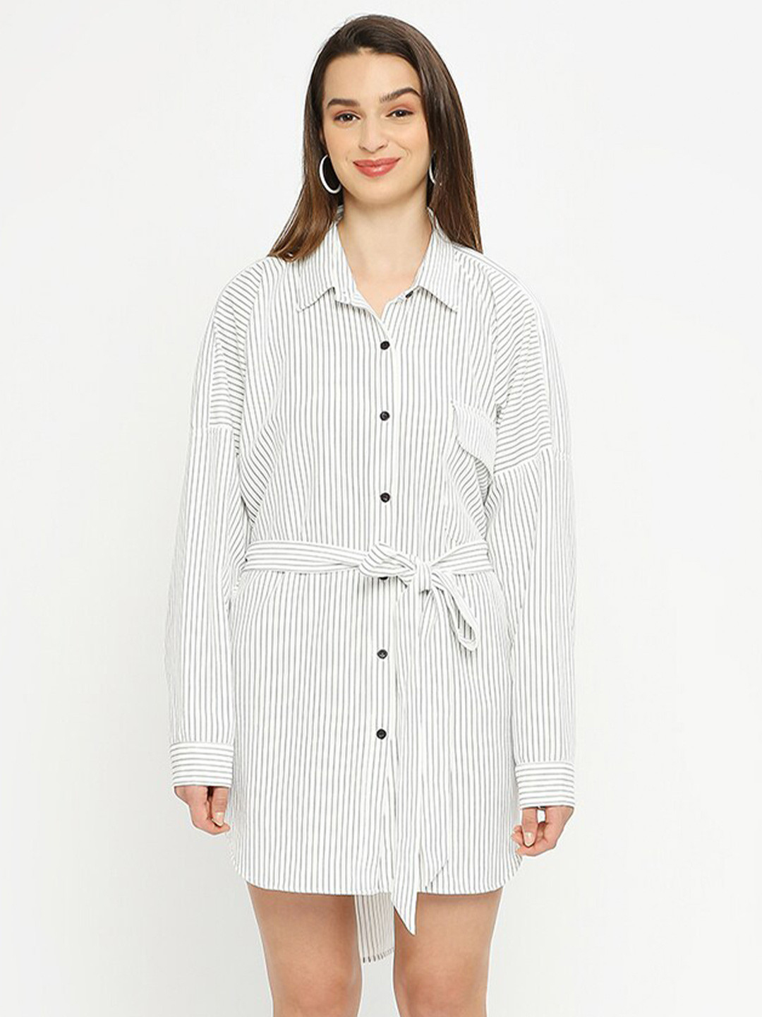 

EMBLAZE Striped Shirt Dress, White