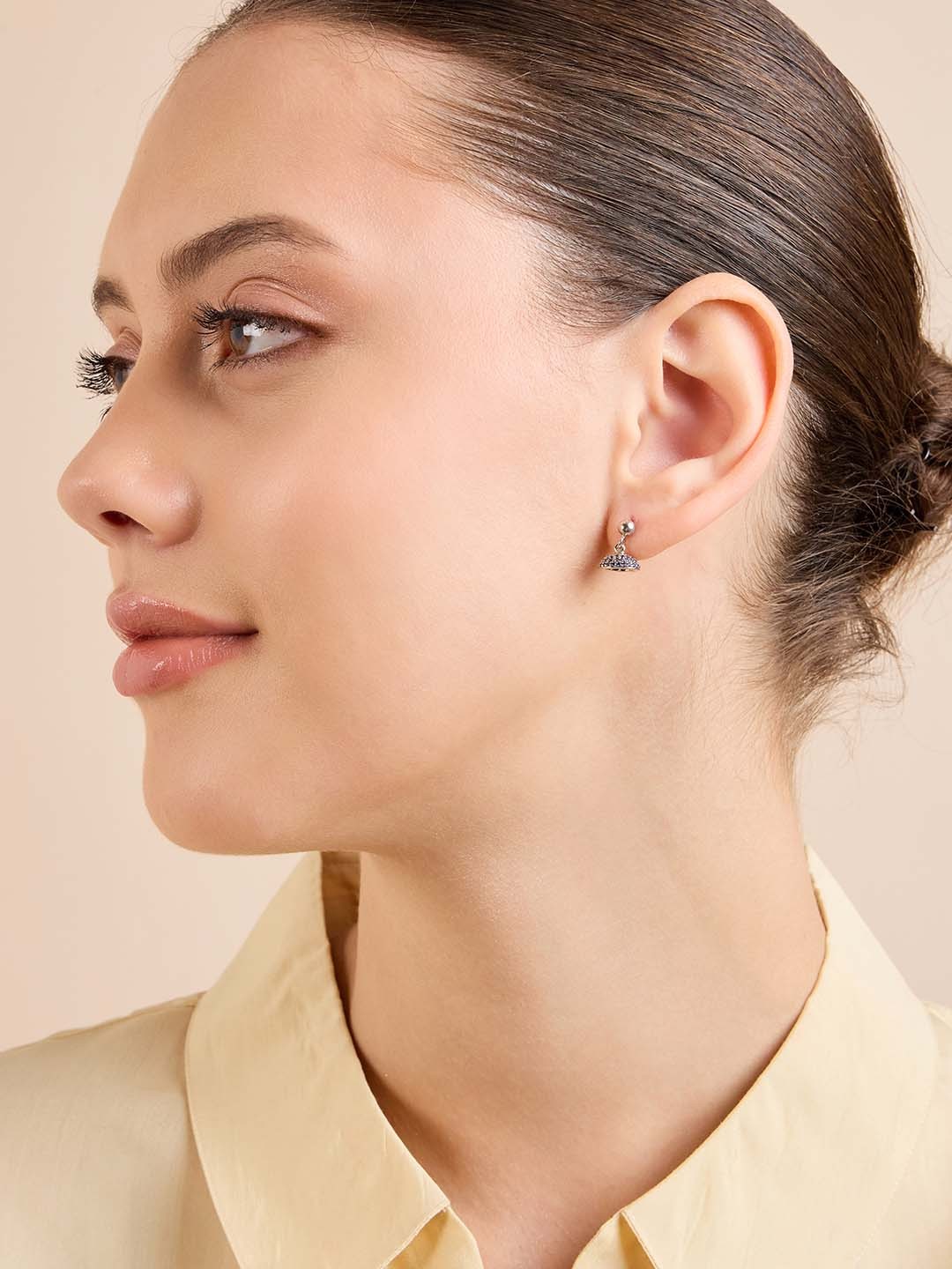 

House of Pataudi Rhodium-Plated Cubic Zirconia-Studded 925 Sterling Silver Jhumkas