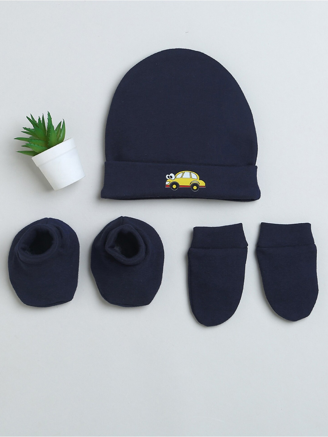 

BUMZEE Boys Cotton Cap Mitten Bootie Set, Navy blue