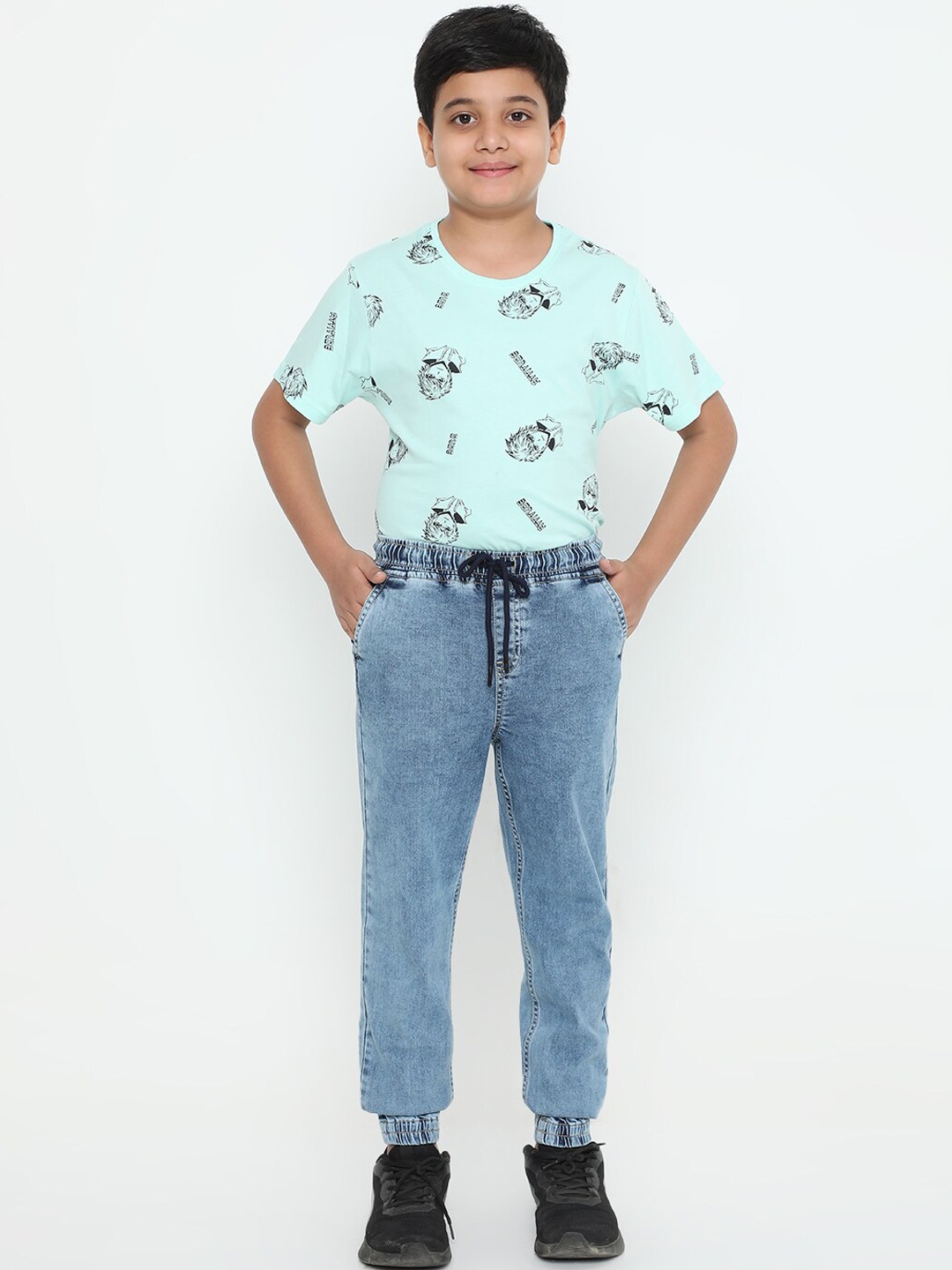 

HERE&NOW Boys Mid Rise Jogger Stretchable Jeans, Blue
