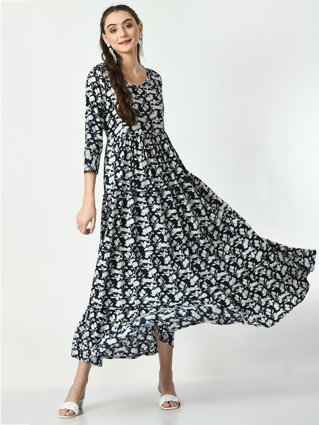 

AnjuShree Choice Floral Print Fit & Flare Maxi Dress, Blue