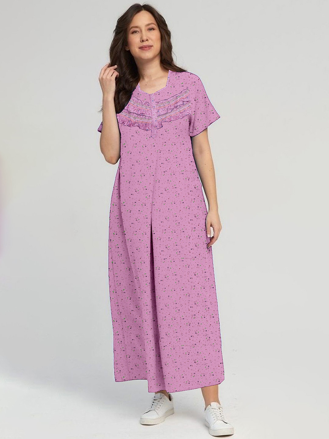 

CAMISON Floral Printed Pure Cotton Maxi Nightdress, Pink