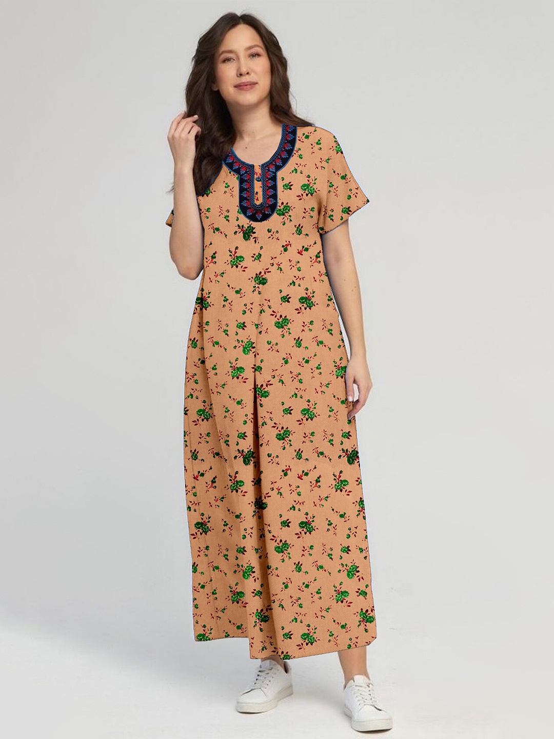 

CAMISON Printed Pure Cotton Nighty Gown Ethnic Dresses, Yellow