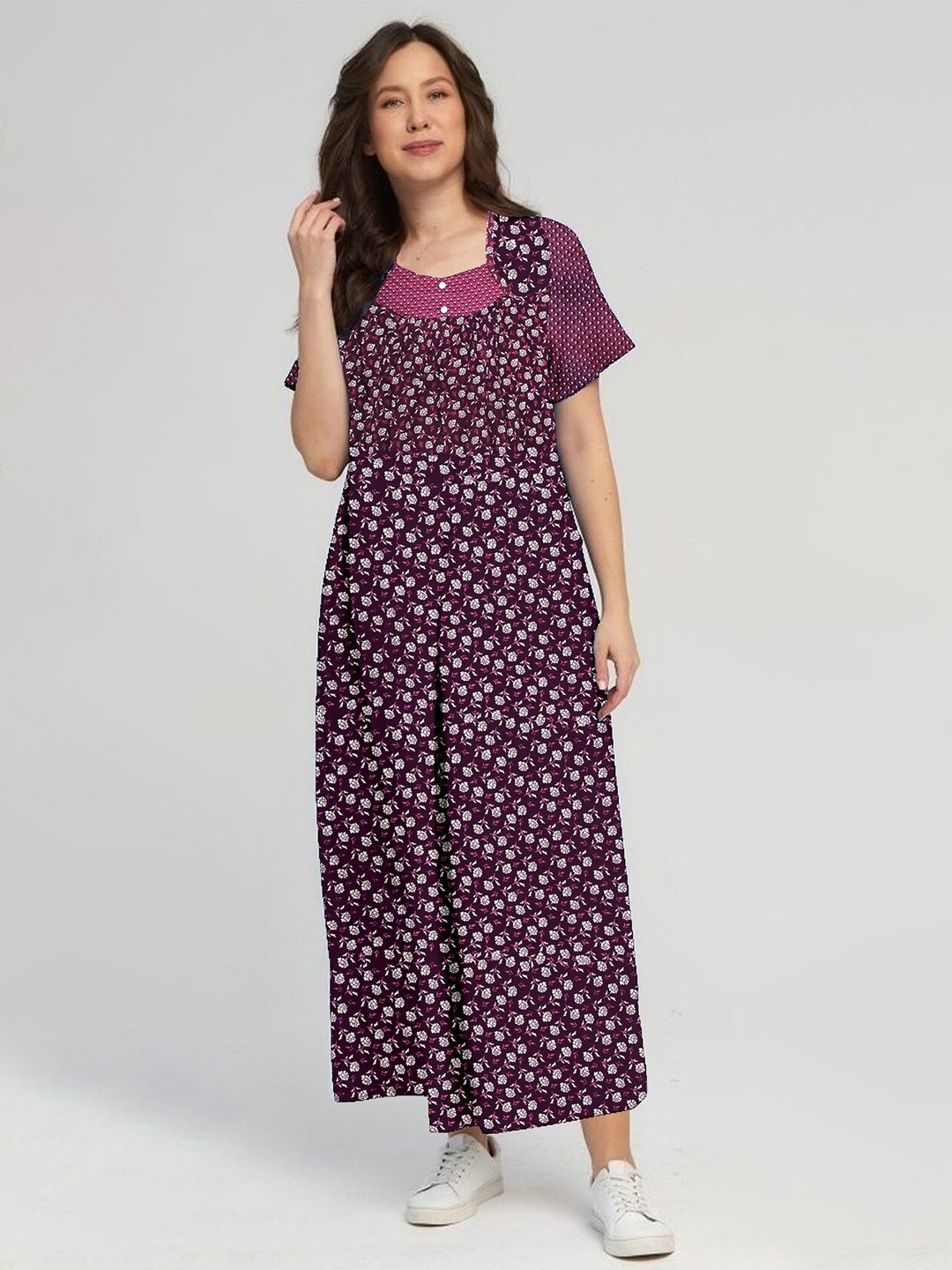 

CAMISON Printed Maxi Nightdress, Maroon