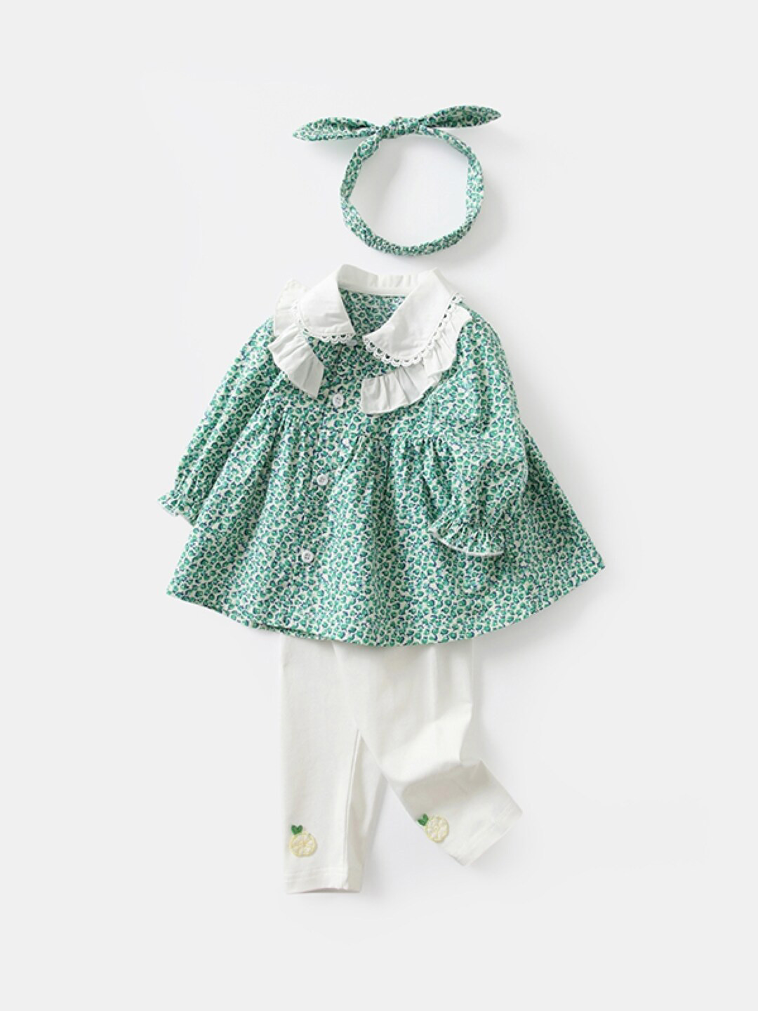 

StyleCast Girls Printed Shirt Collar Pure Cotton Tunic With Trousers, Green