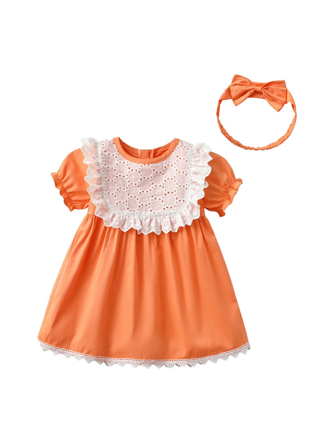 

StyleCast Orange Round Neck Puff Sleeves Cotton A-Line Dress