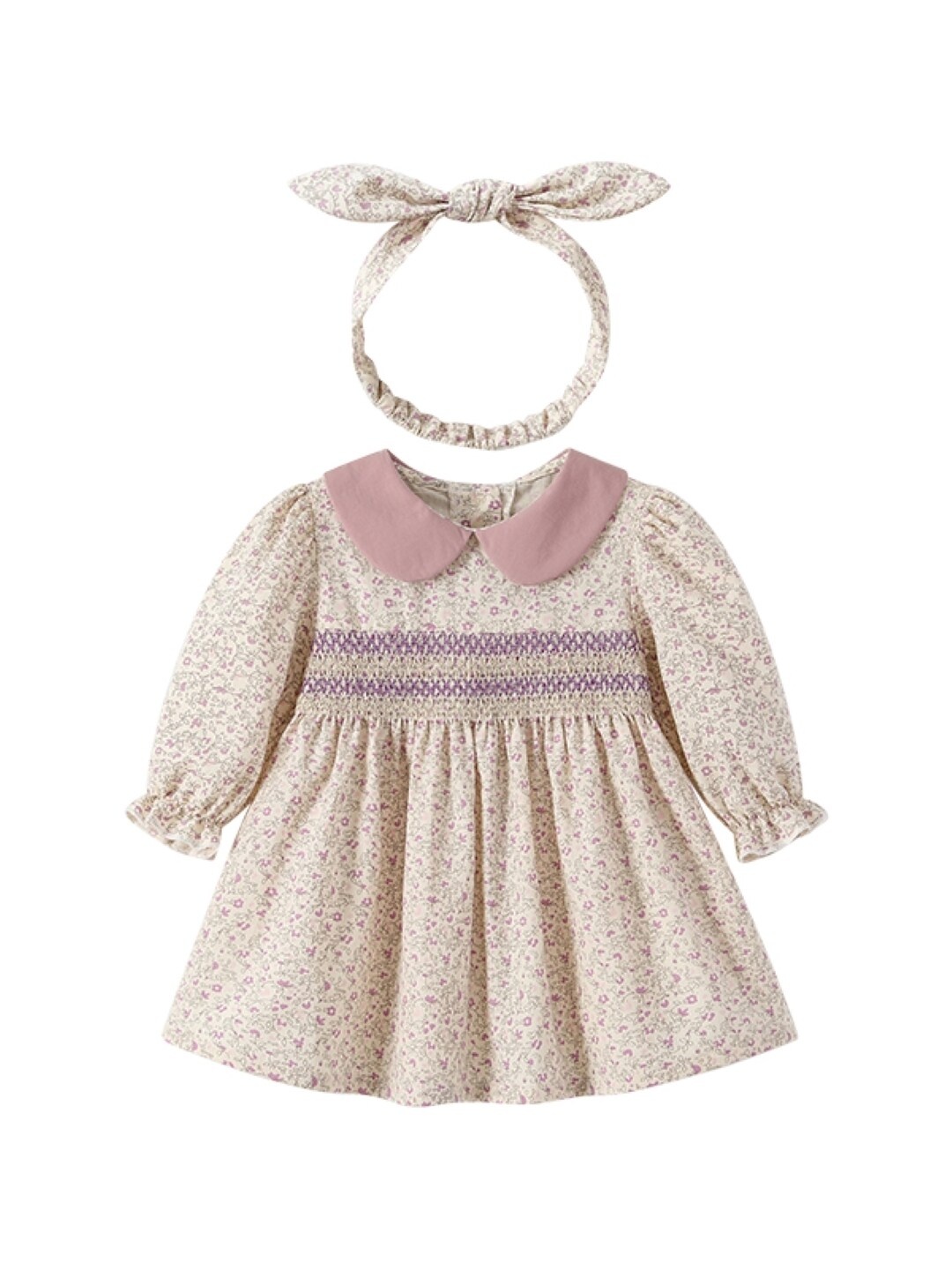 

StyleCast Girls Floral Print Peter Pan Collar Puff Sleeve Pure Cotton Empire Mini Dress, Purple