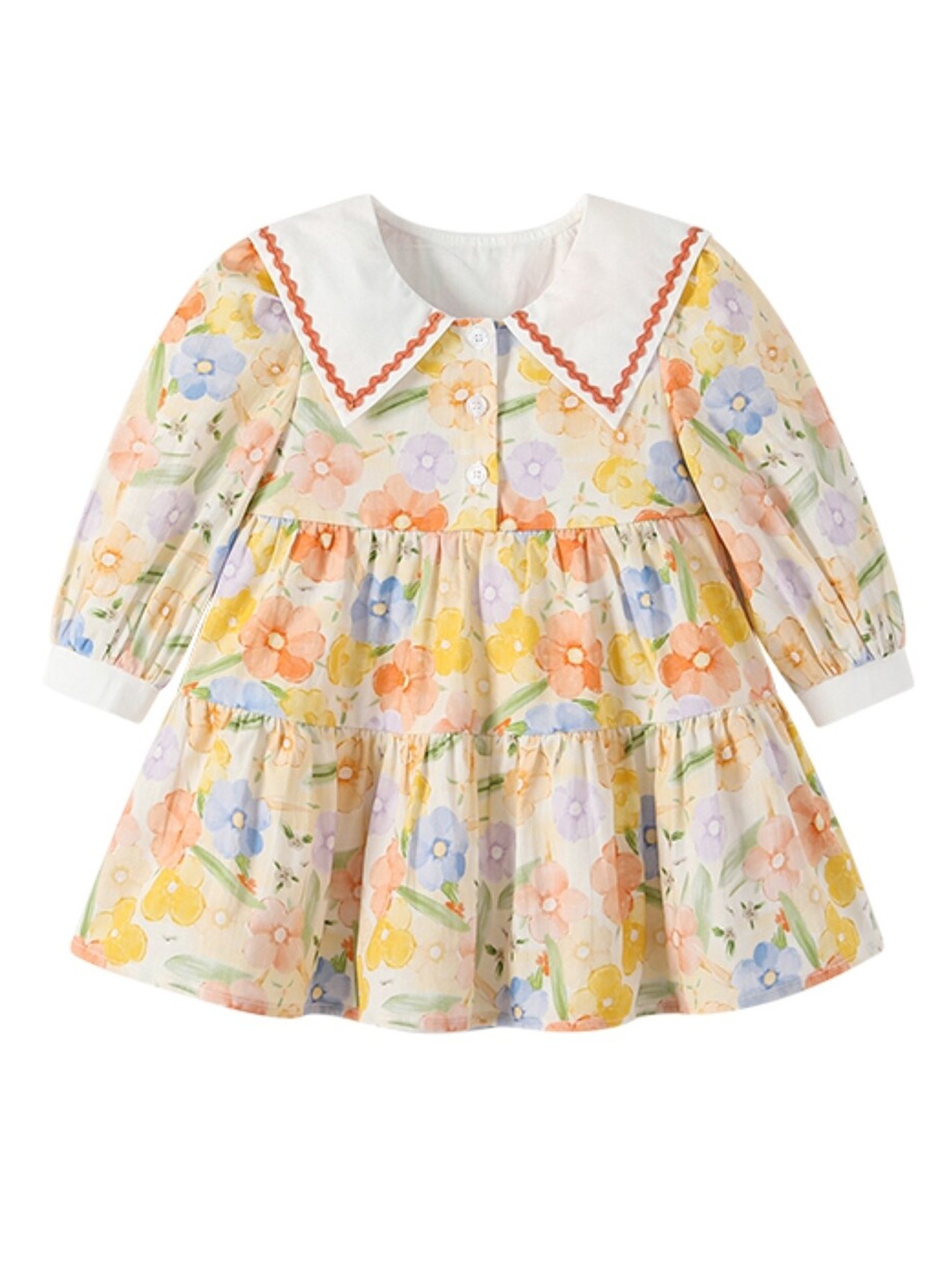 

StyleCast Shirt Collar Long Sleeves Cotton Floral Print A-Line Dress, Yellow