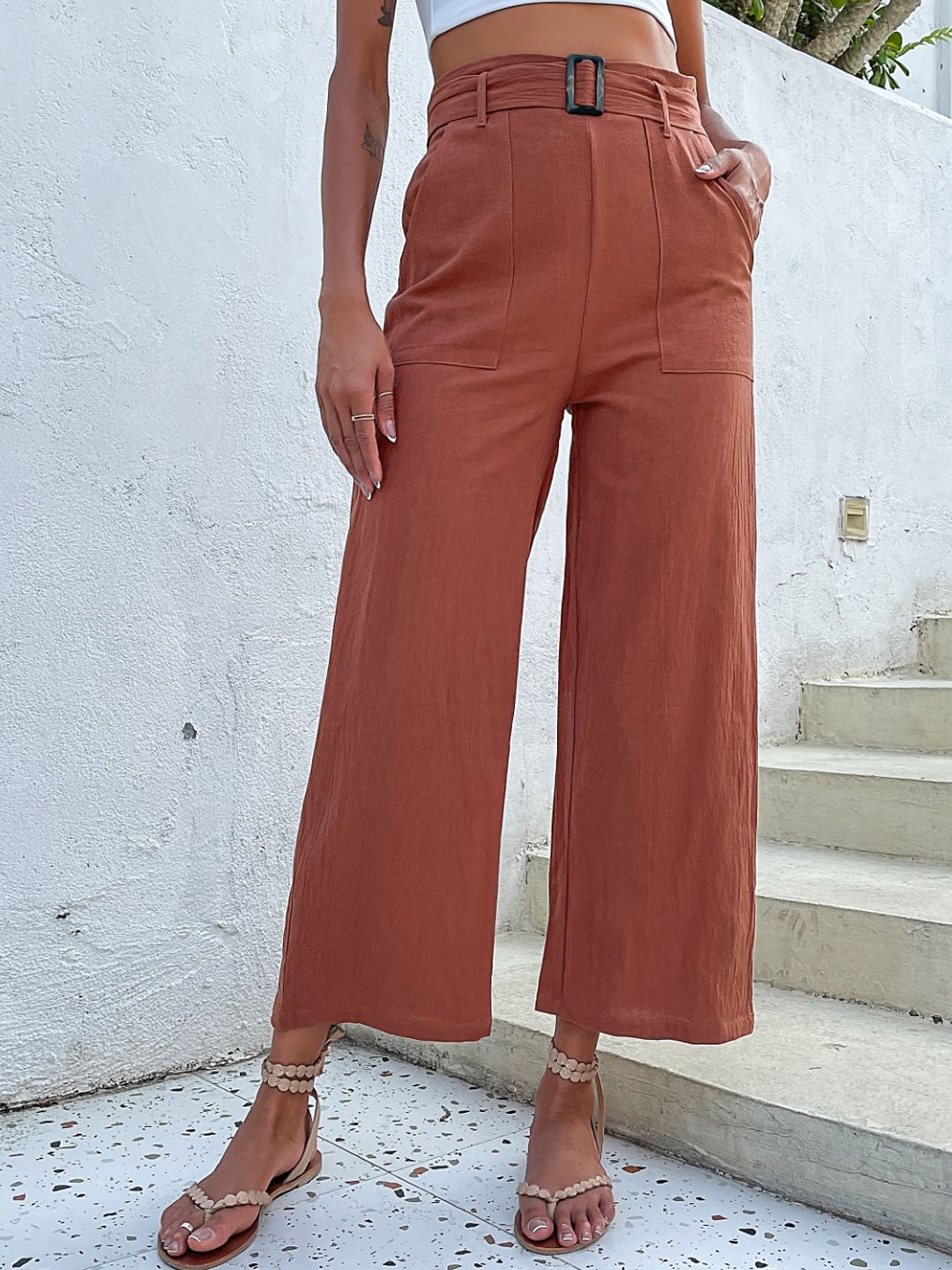 

StyleCast Women Red Tailored High-Rise Cotton Regular Trousers