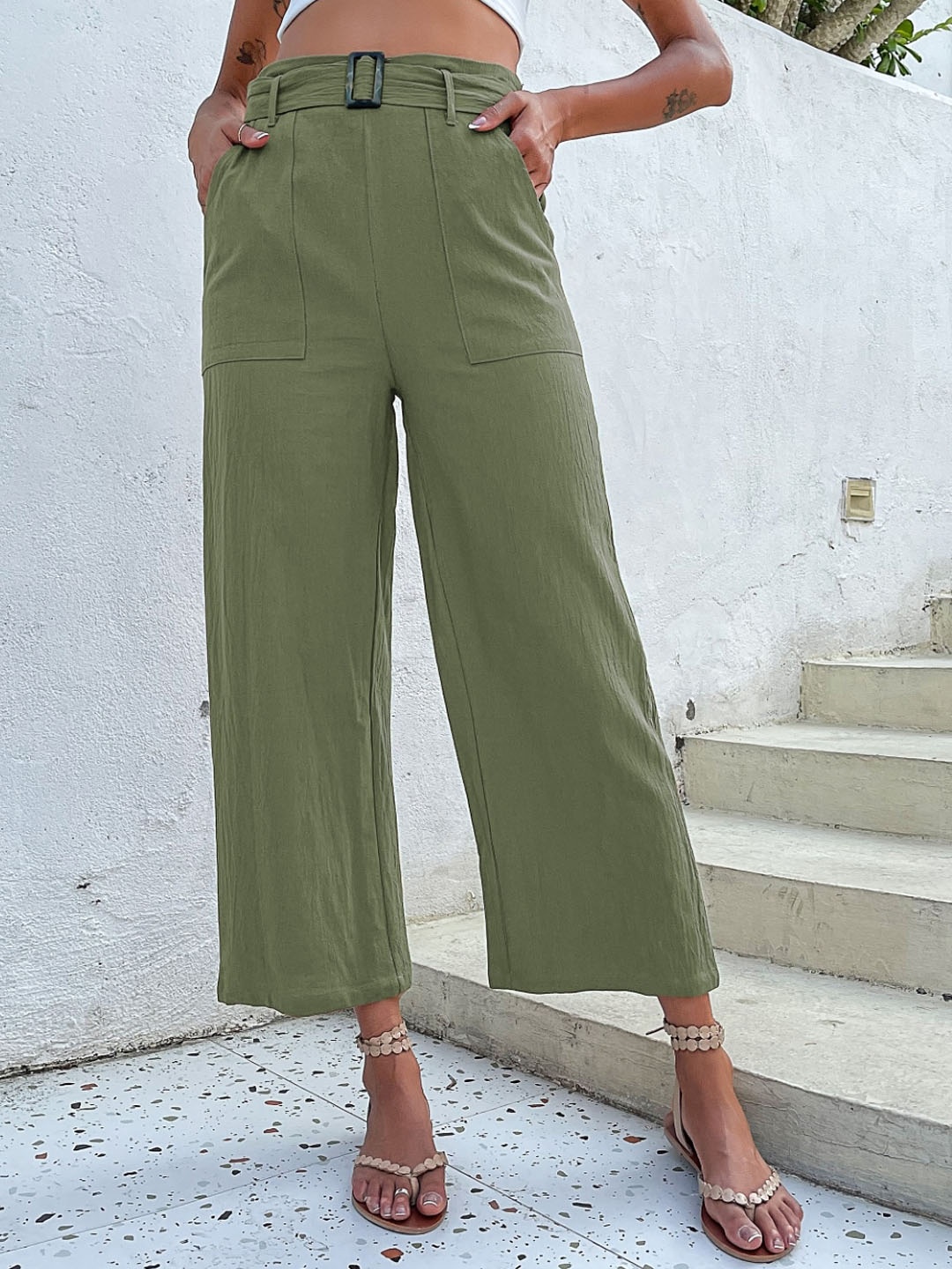 

StyleCast Women Green Tailored High-Rise Pleated Plain Regular Trousers Trousers