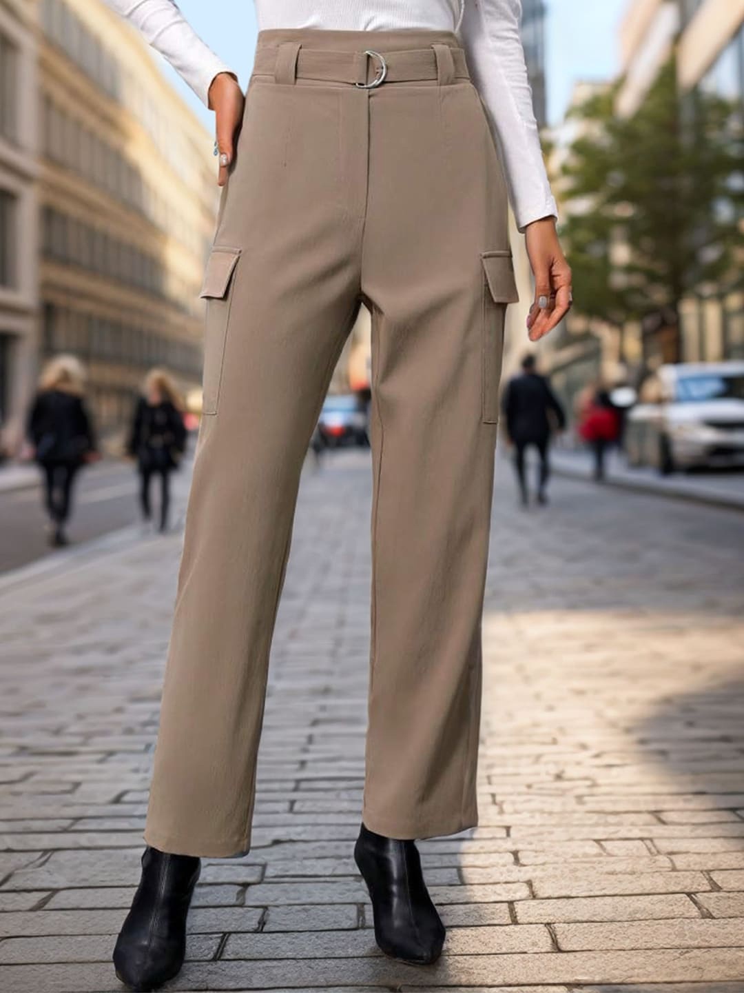 

StyleCast Women Khaki Tailored High-Rise Plain Regular Trousers Trousers